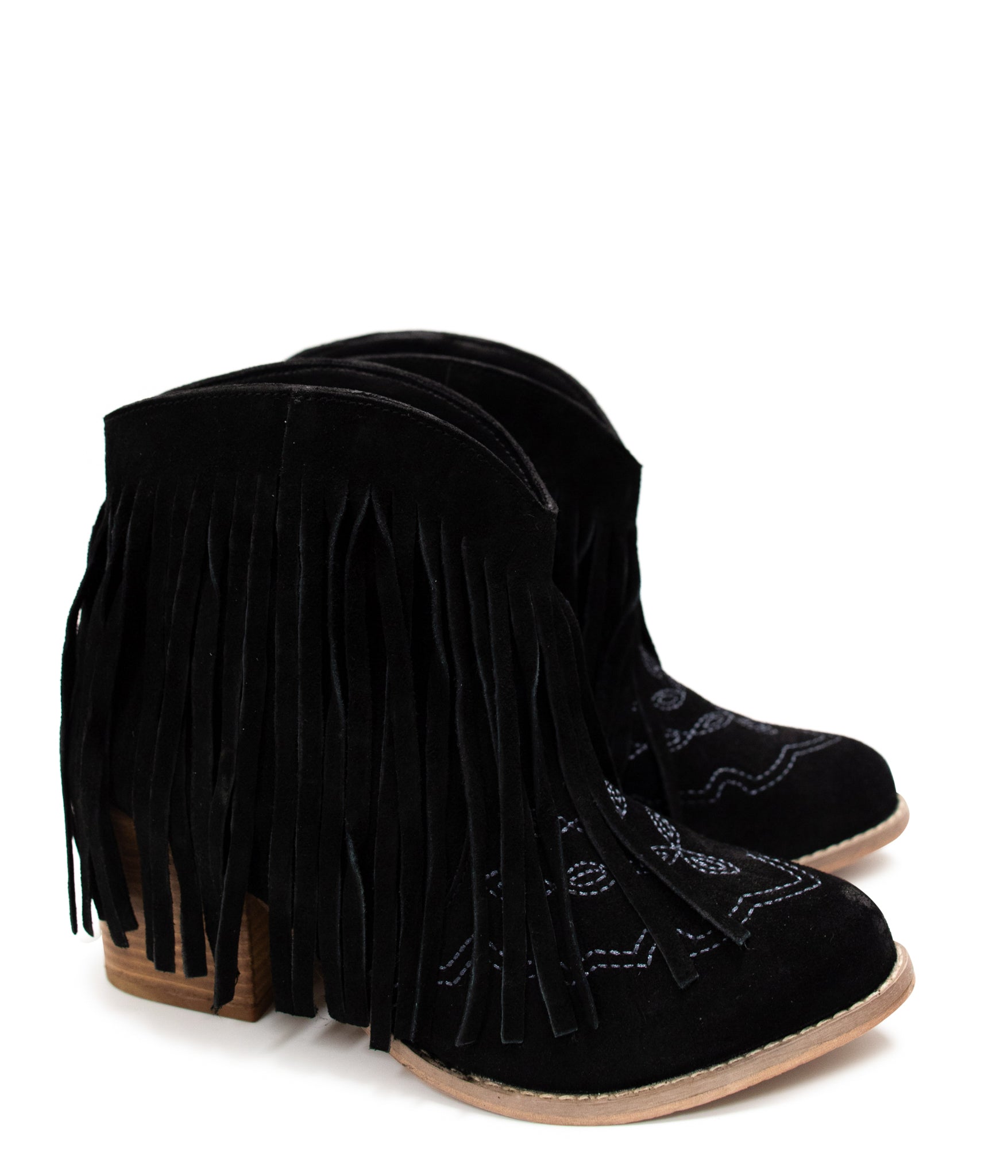 Amos Fringe Ankle Bootie in Black Suede 110 Fashion Boots Naughty Monkey- Tilden Co.