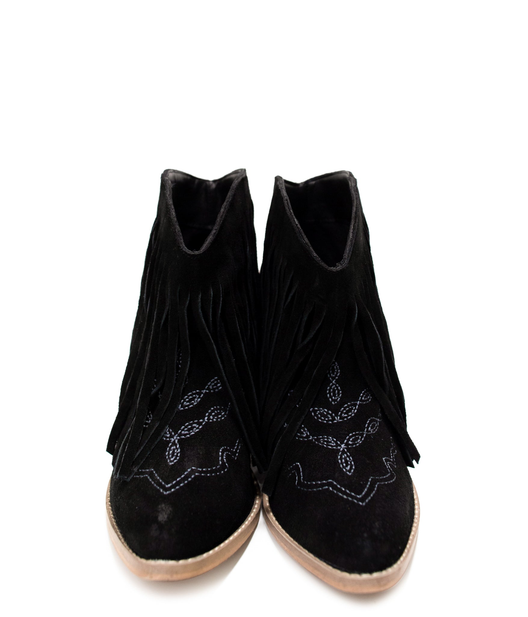 Amos Fringe Ankle Bootie in Black Suede 110 Fashion Boots Naughty Monkey- Tilden Co.