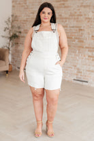 Anna High Rise Garment Dyed Cutoff Shortalls in Ecru Denim Ave Shops- Tilden Co.