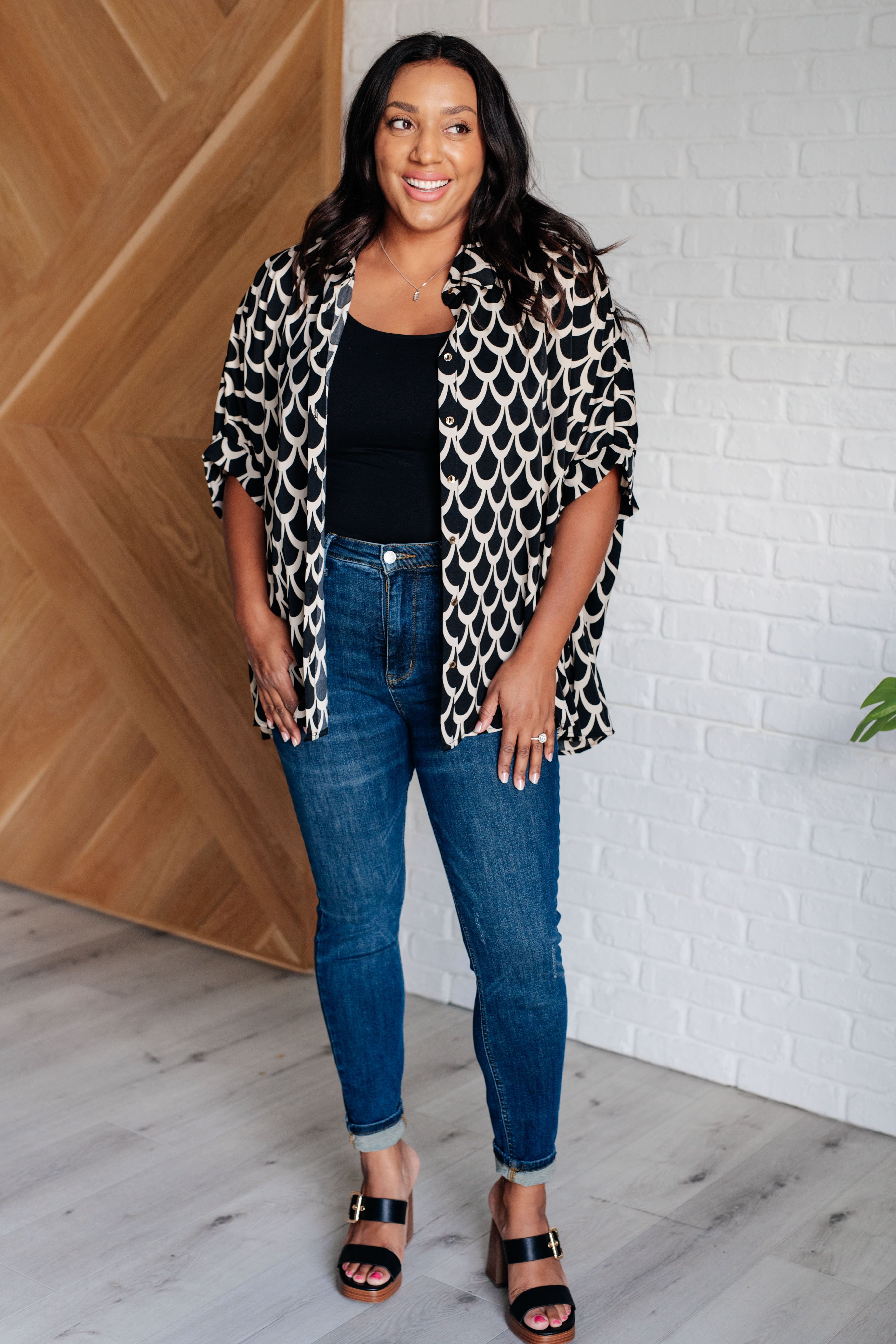 Art Deco Button Up Blouse Tops Ave Shops- Tilden Co.