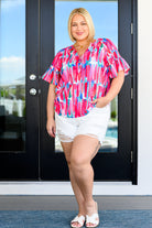 Art Exhibit V-Neck Blouse Tops Ave Shops- Tilden Co.