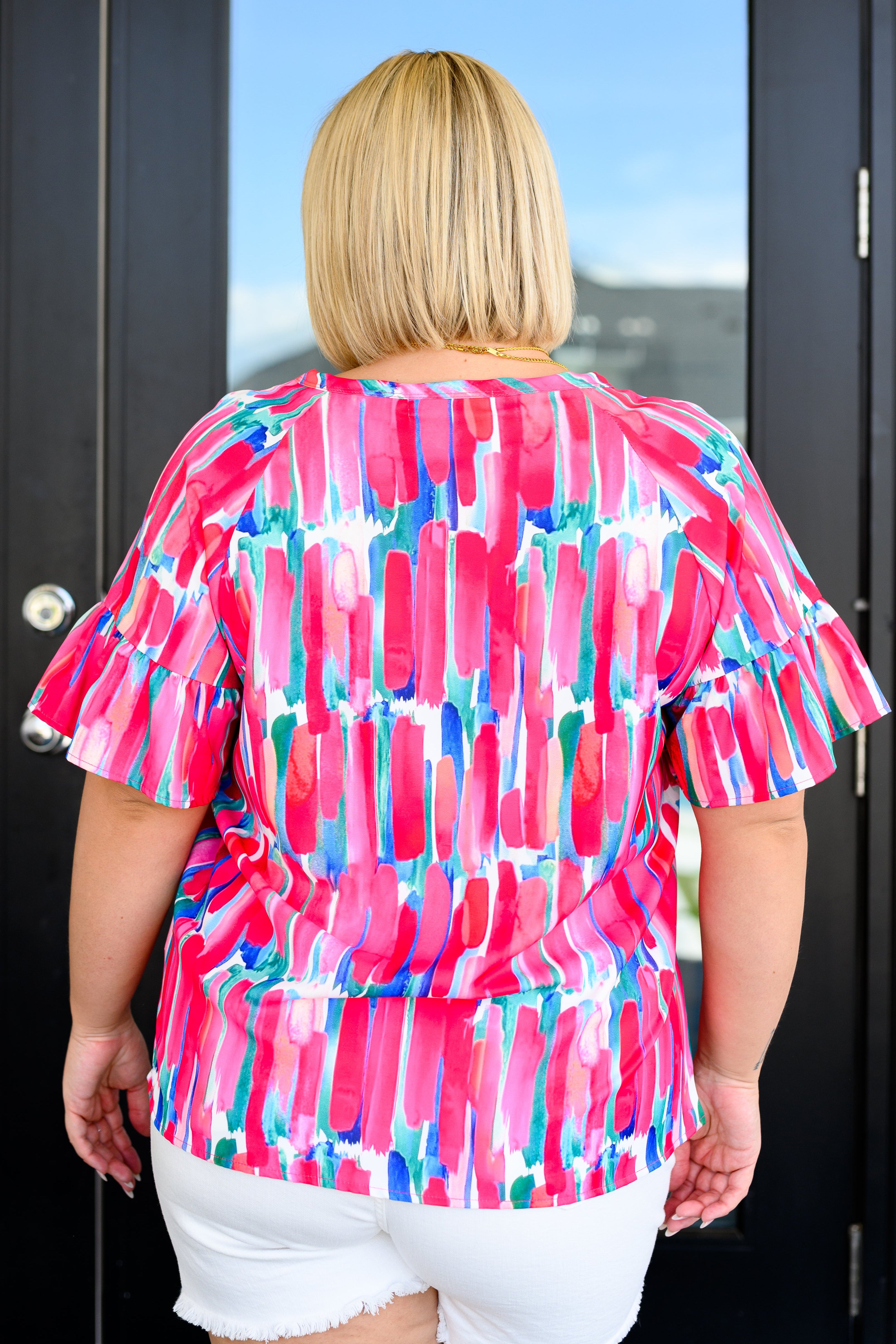 Art Exhibit V-Neck Blouse Tops Ave Shops- Tilden Co.