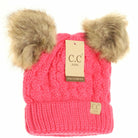 KIDS Cable Knit Double Fur Pom Beanie New Candy Pink New Candy Pink  beanie CC Brand Beanies- Tilden Co.