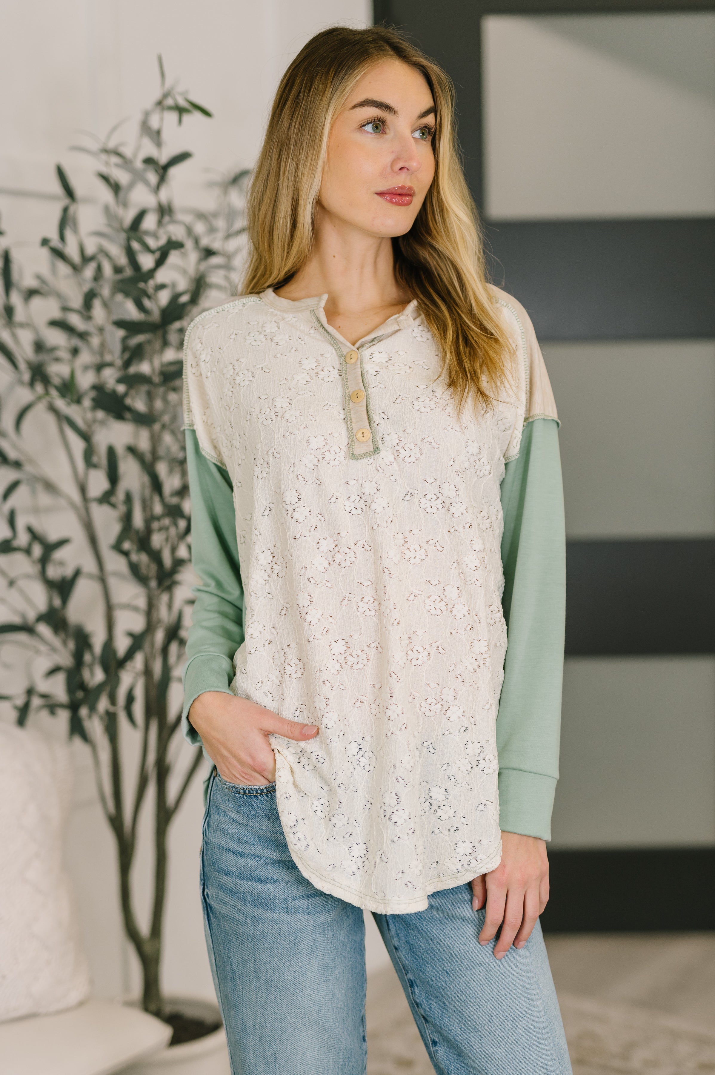 Because I Can Drop Shoulder Henley Top T-Shirt Ave Shops- Tilden Co.
