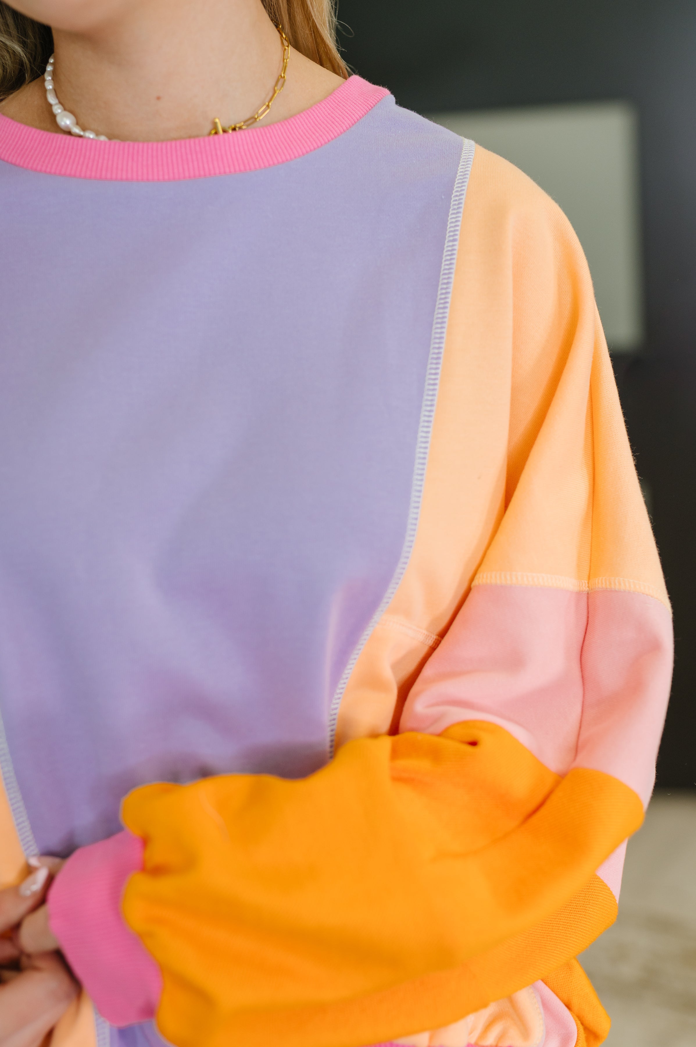 Blockbuster Color Block Pullover in Muted Womens Ave Shops- Tilden Co.