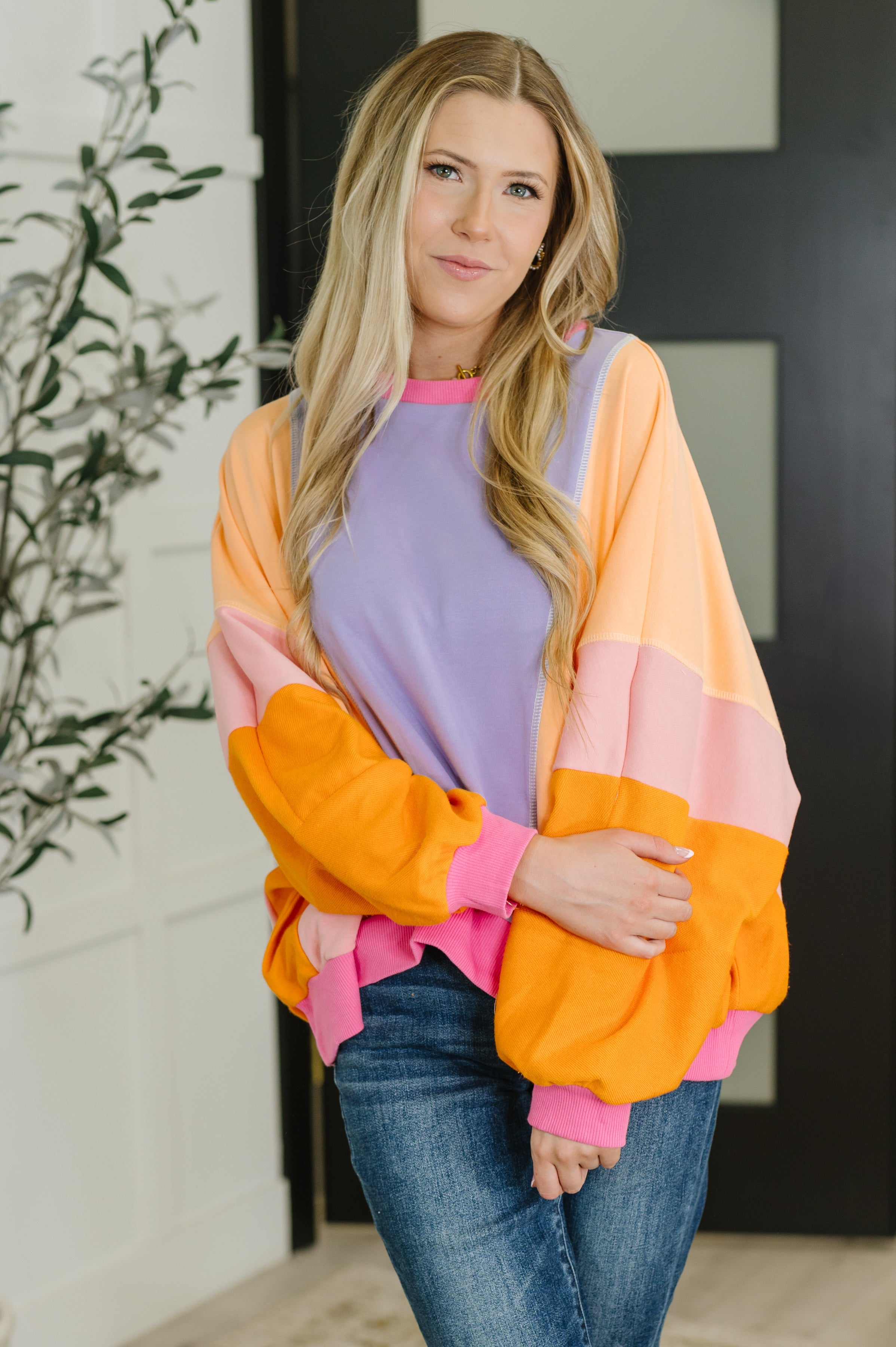Blockbuster Color Block Pullover in Muted Womens Ave Shops- Tilden Co.