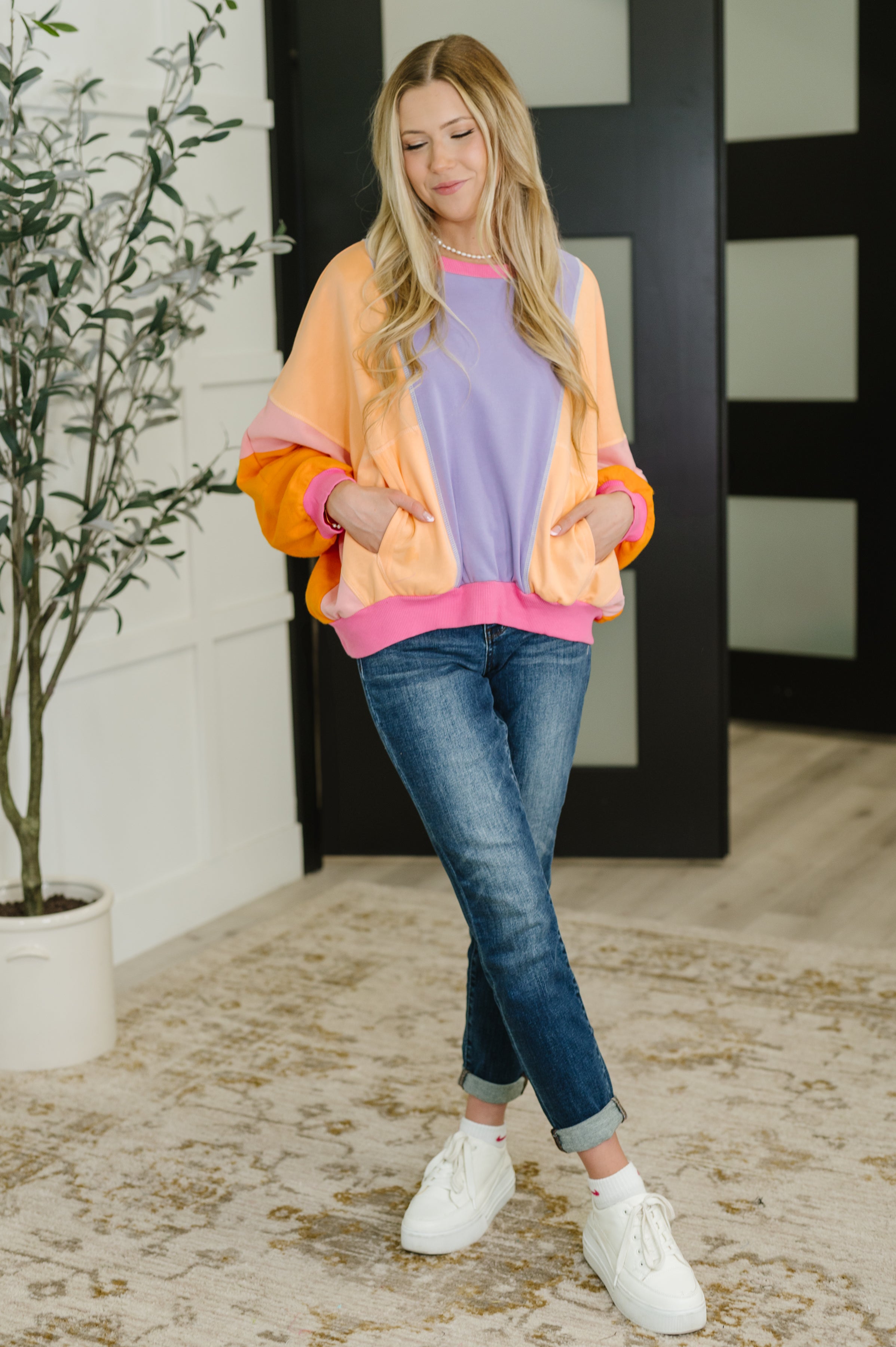 Blockbuster Color Block Pullover in Muted Womens Ave Shops- Tilden Co.