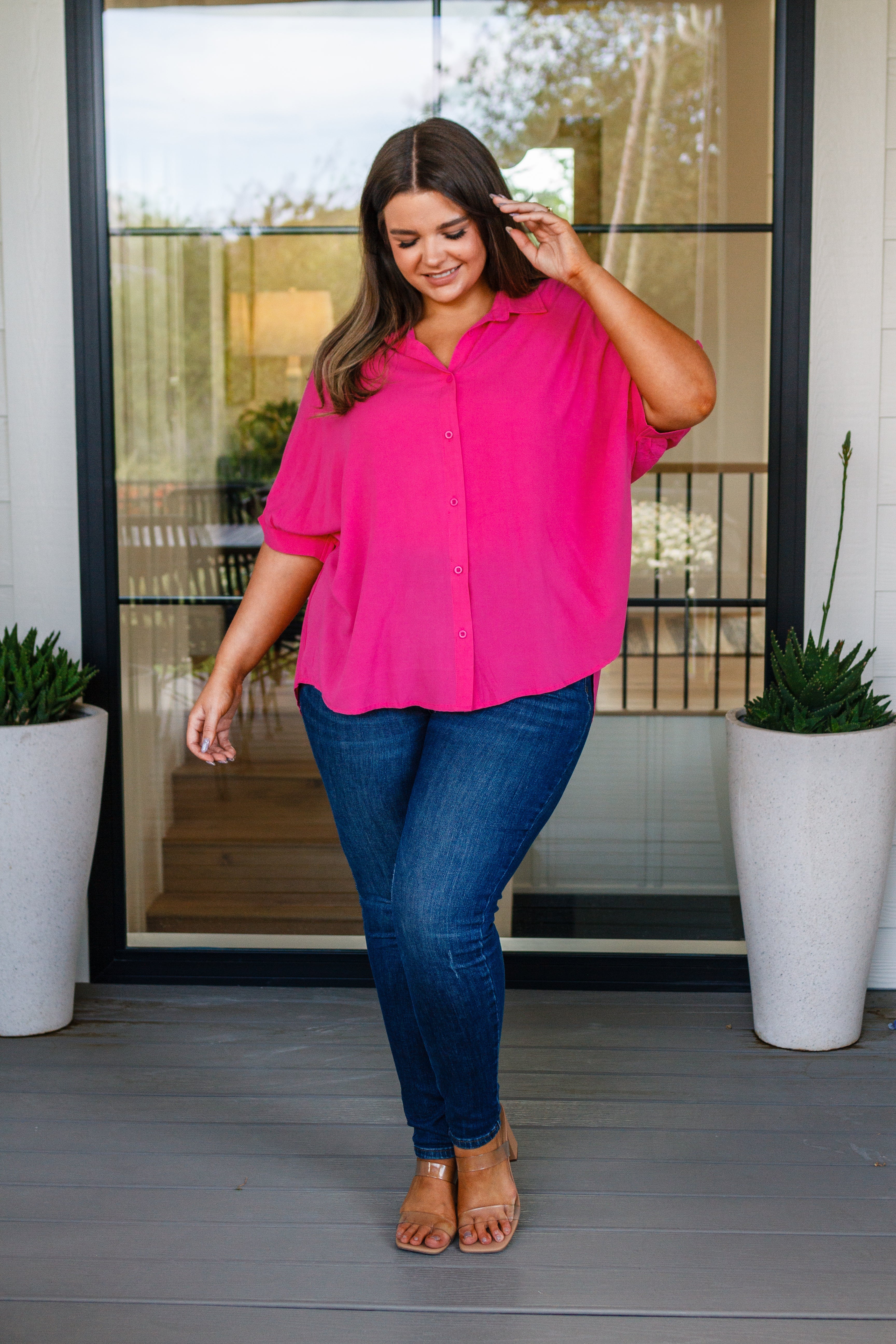 Bounding Beauty Button Down Blouse Womens Ave Shops- Tilden Co.