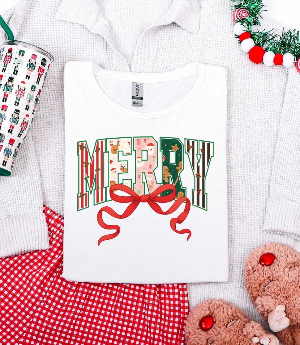 Bow-tiful Merry Graphic Tee and Sweatshirt Womens Ave Shops- Tilden Co.