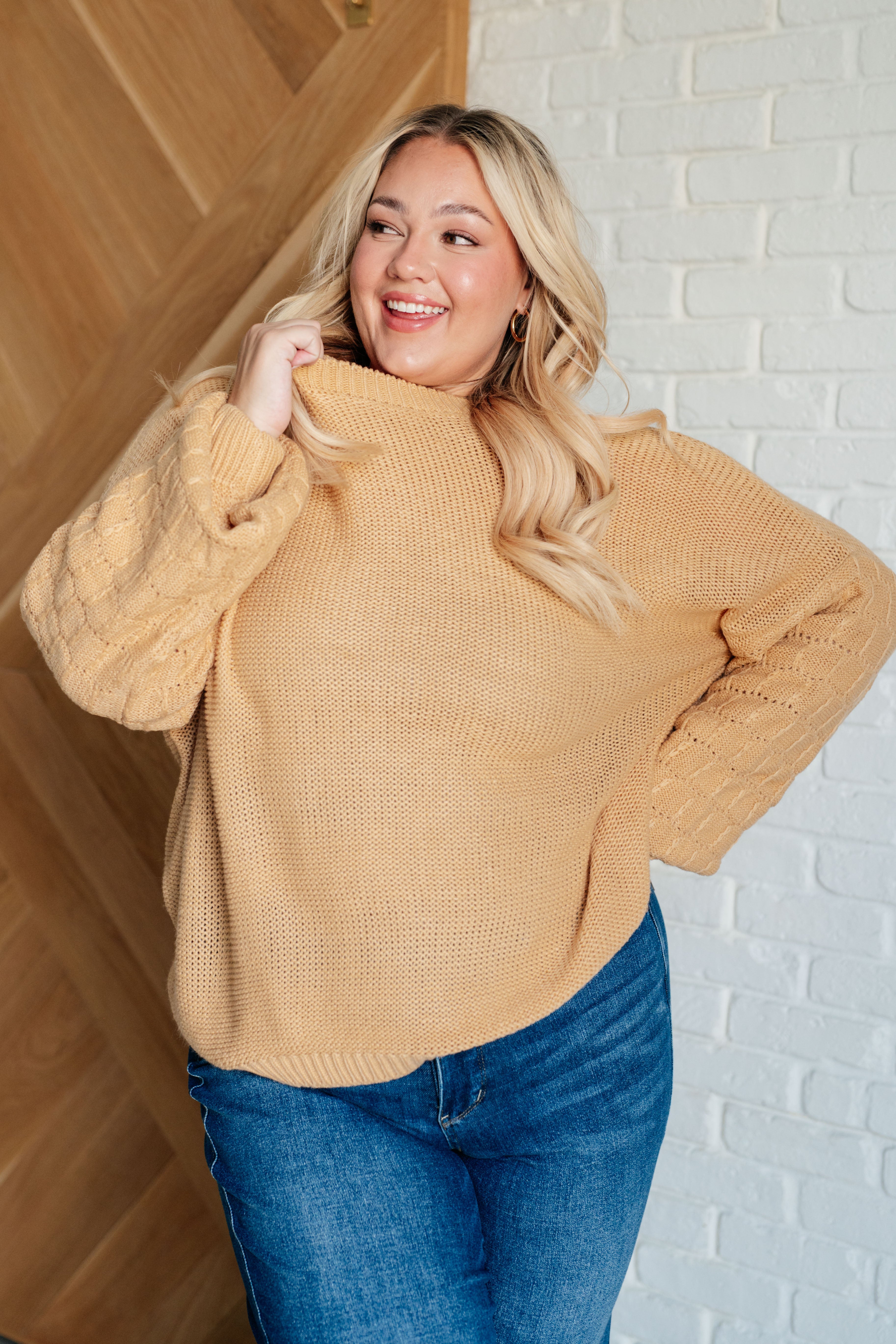 Bubbly Personality Bubble Sleeve Sweater in Wheat Tops Ave Shops- Tilden Co.