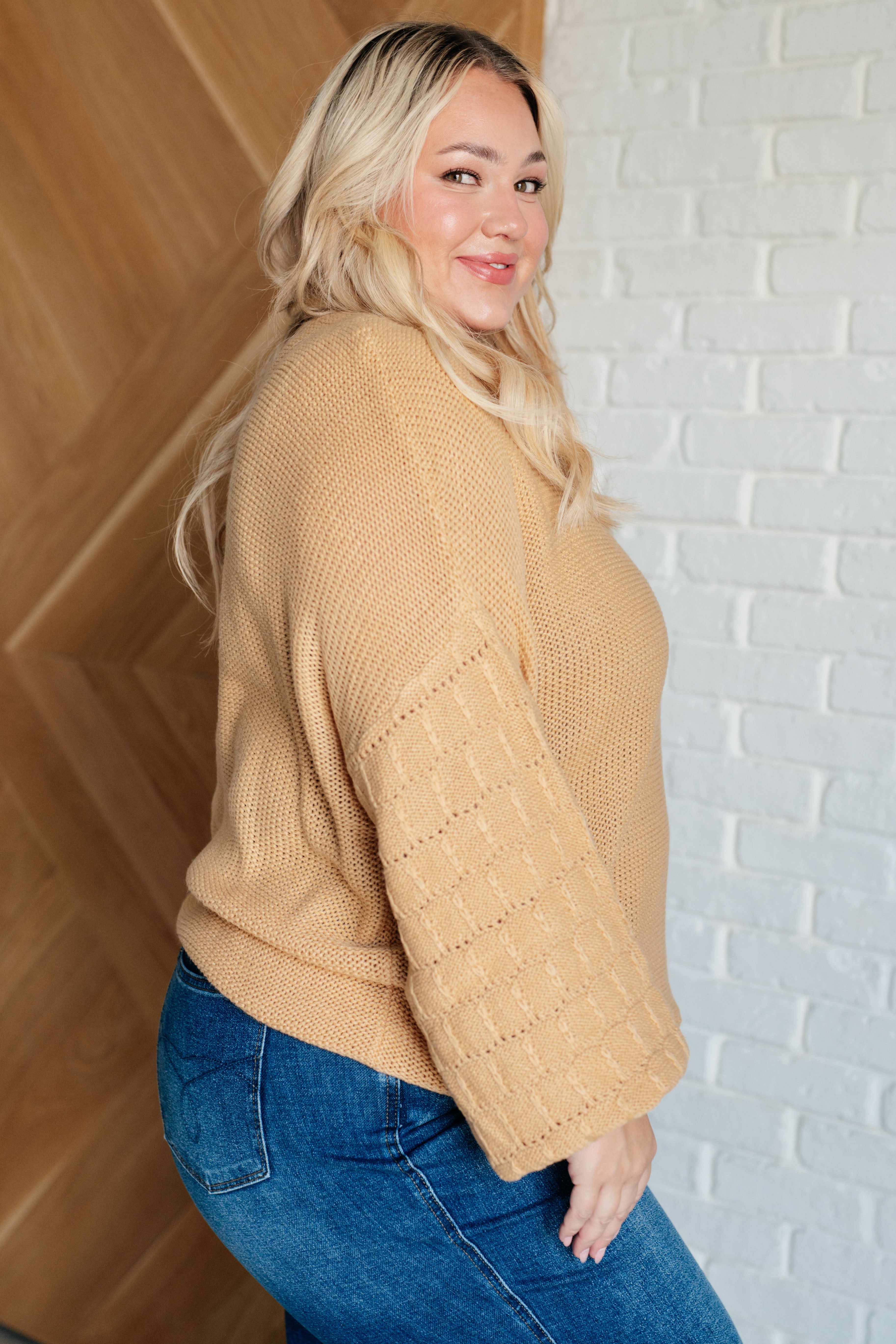 Bubbly Personality Bubble Sleeve Sweater in Wheat Tops Ave Shops- Tilden Co.