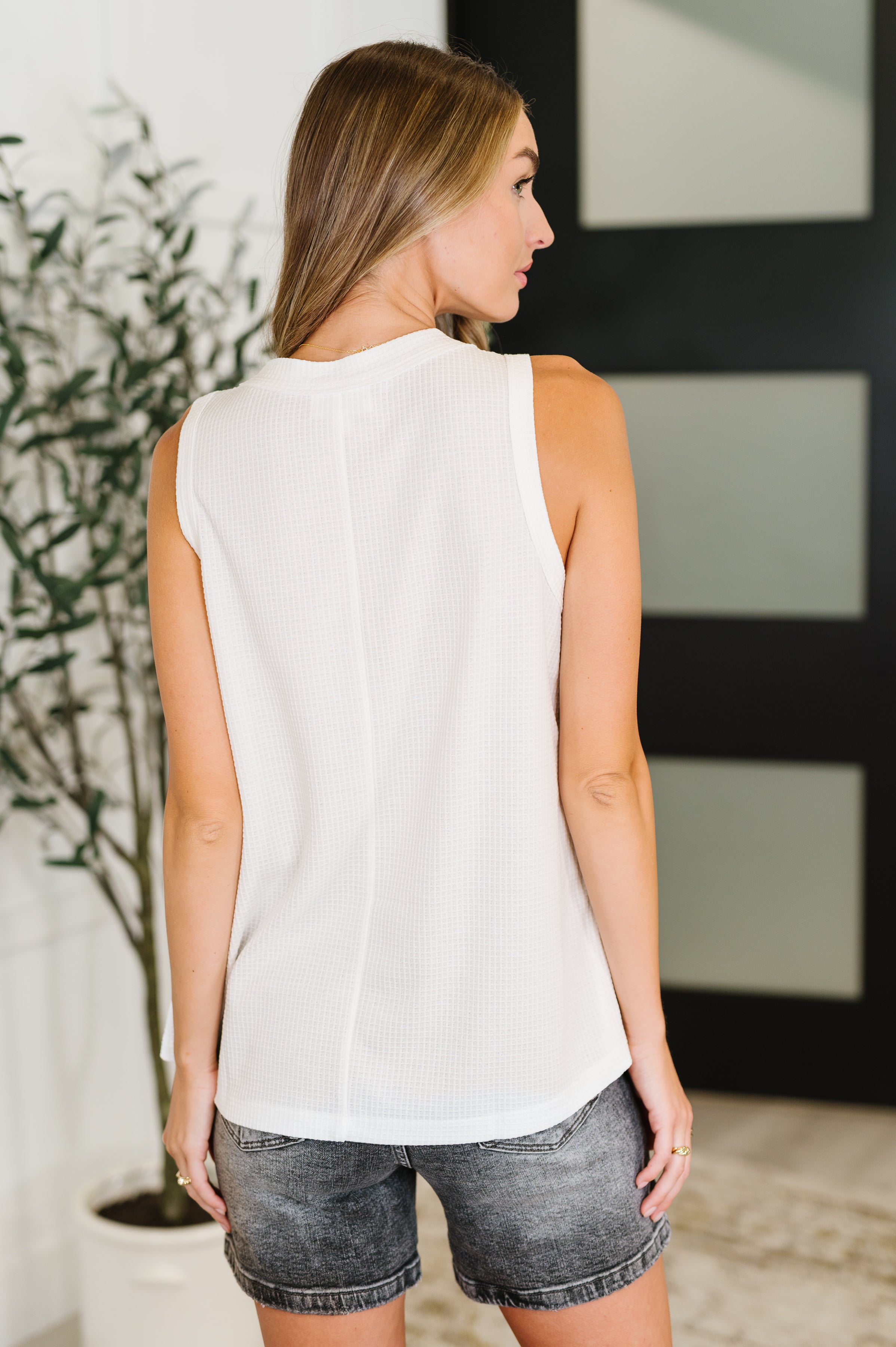 Buttoned Up Buttercup Sleeveless Top in Ivory Tank Top Ave Shops- Tilden Co.