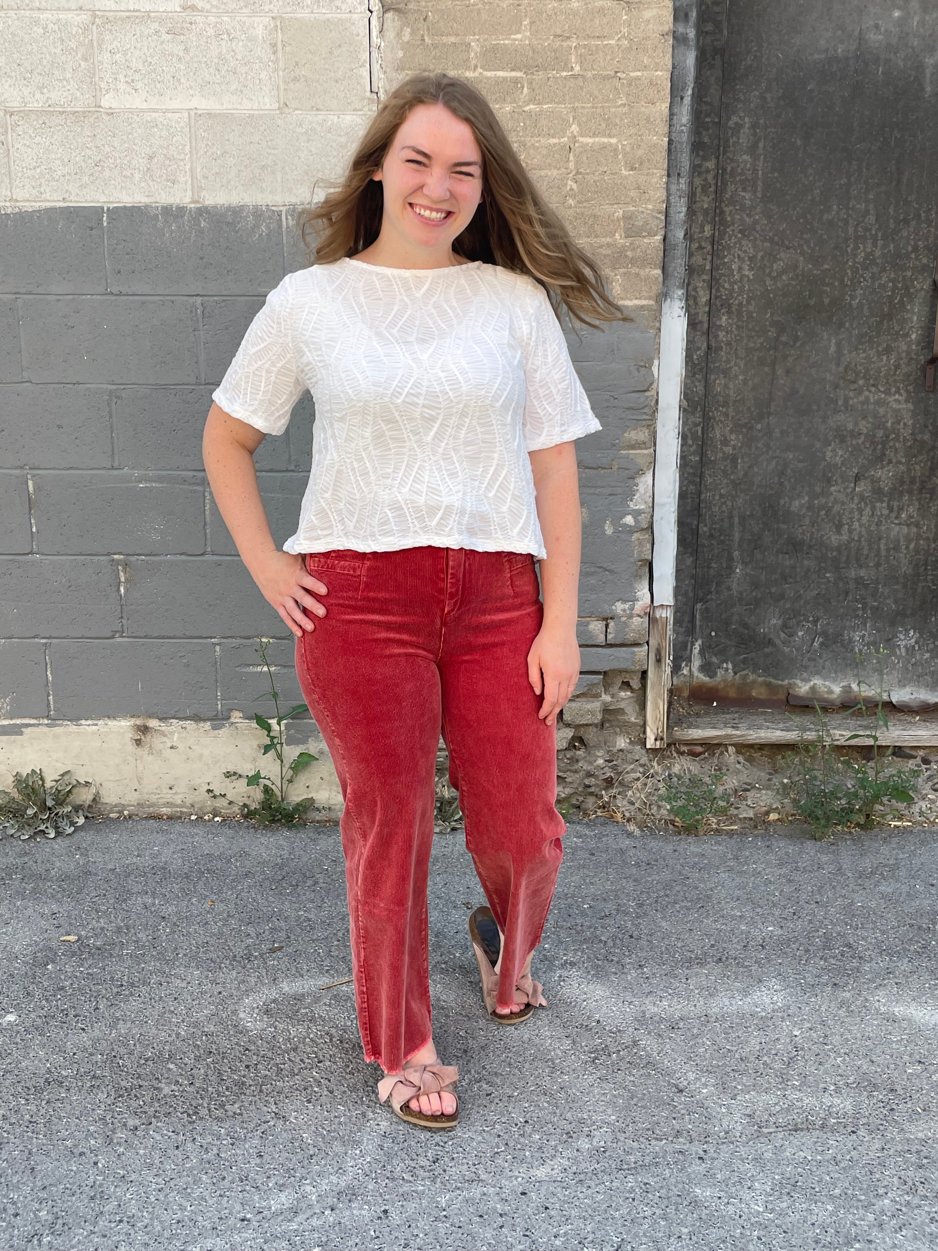 Textured Short Sleeve Blouse Tanktop BomBom- Tilden Co.