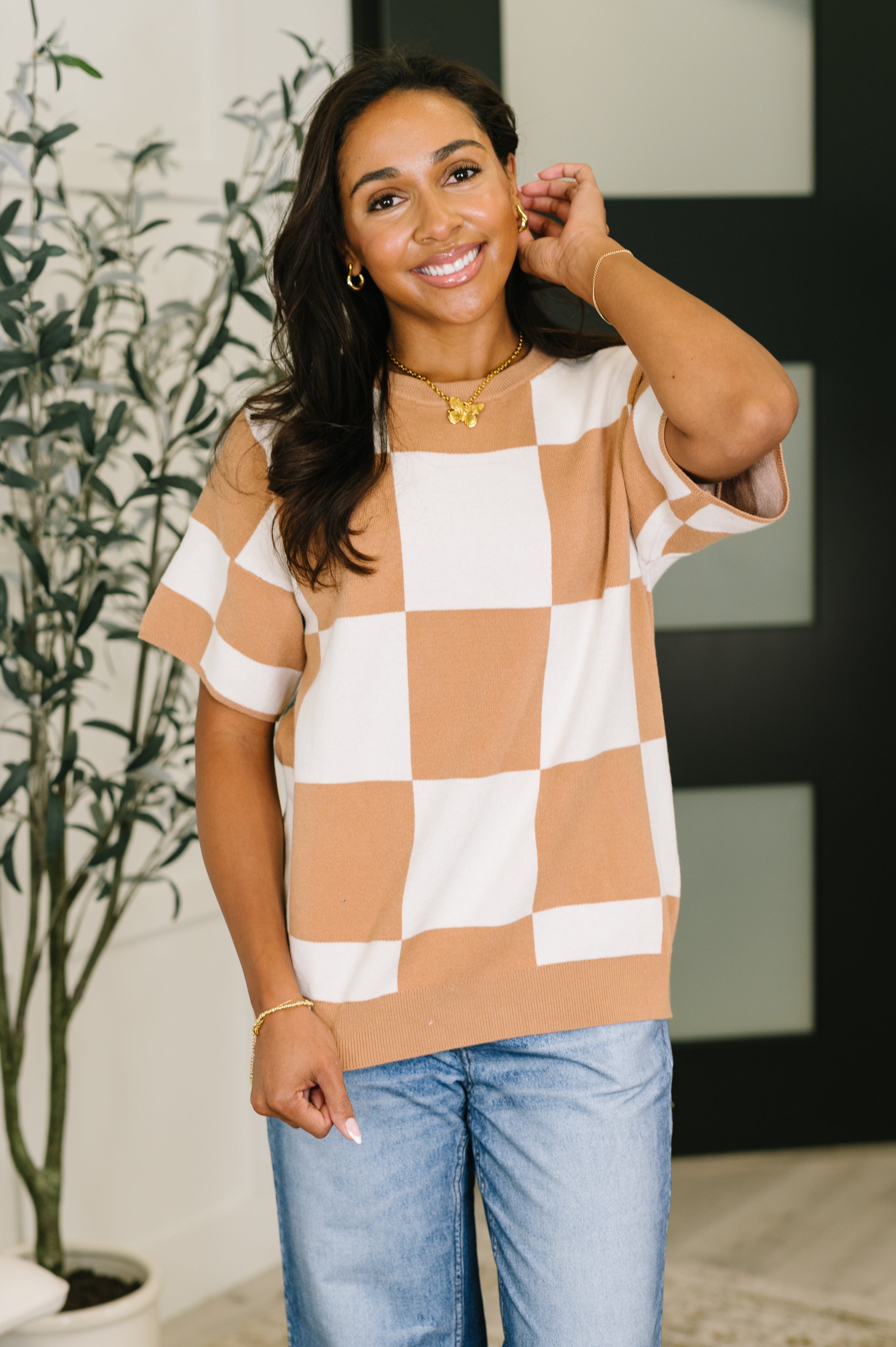 Cafe Check Relaxed Fit Sweater Sweater Ave Shops- Tilden Co.