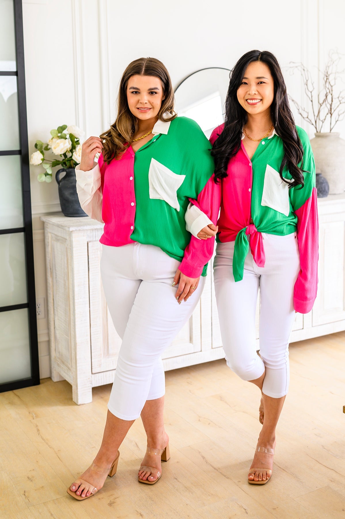 Capture the Day Two Toned Button Up Kelly Tops Ave Shops- Tilden Co.