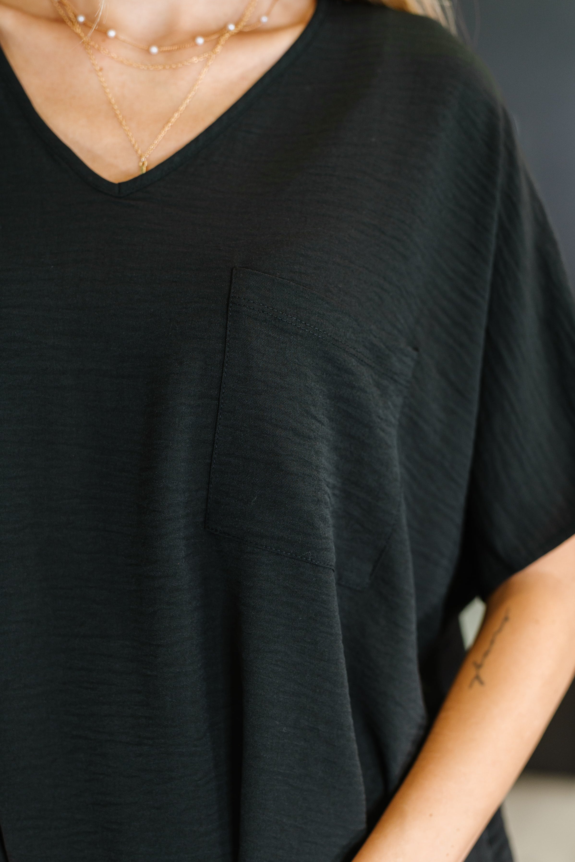 Coastal Ease V-Neck Top in Black T-Shirt Ave Shops- Tilden Co.