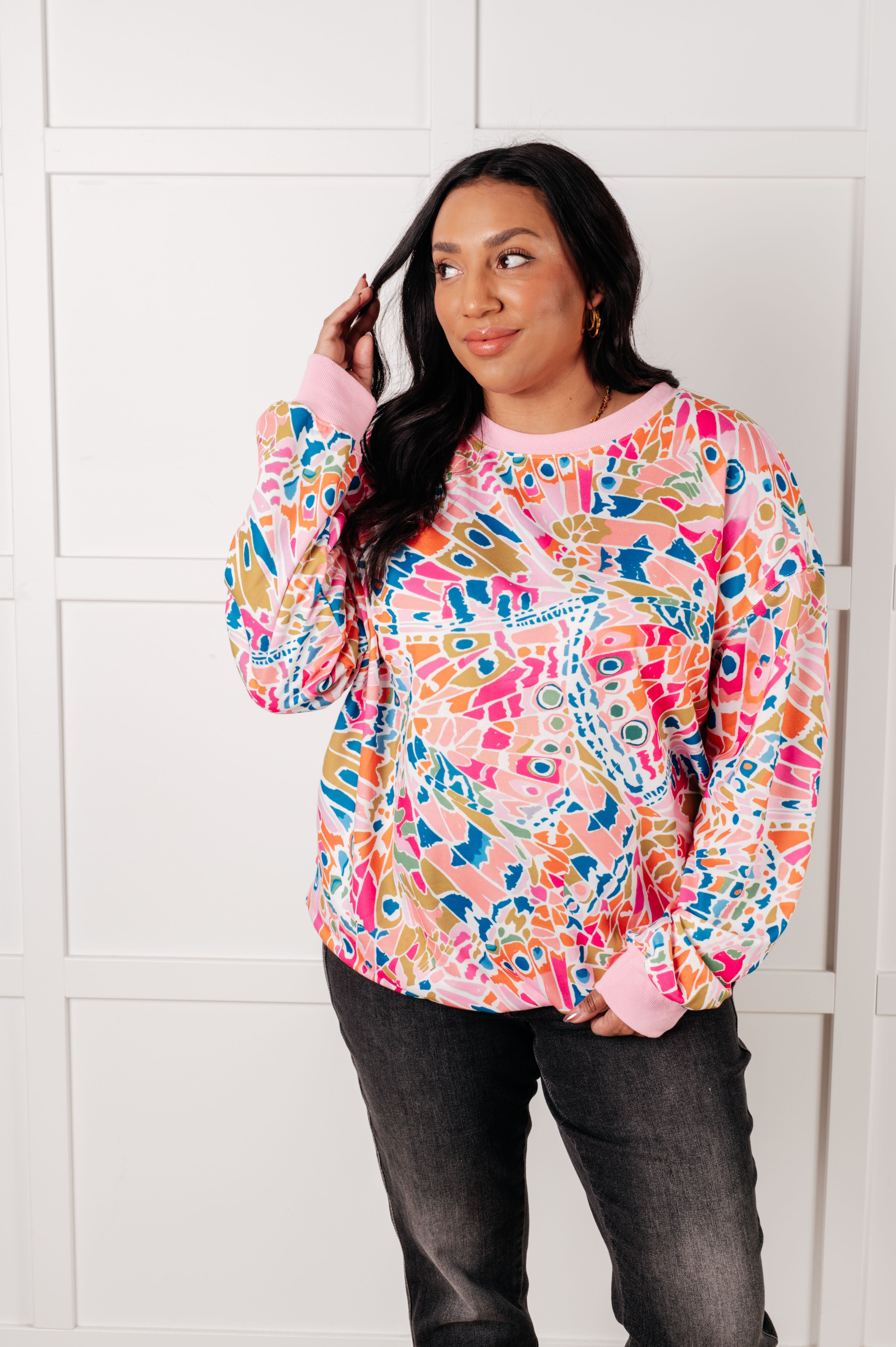 Confusing Times Abstract Print Pullover Tops Ave Shops- Tilden Co.