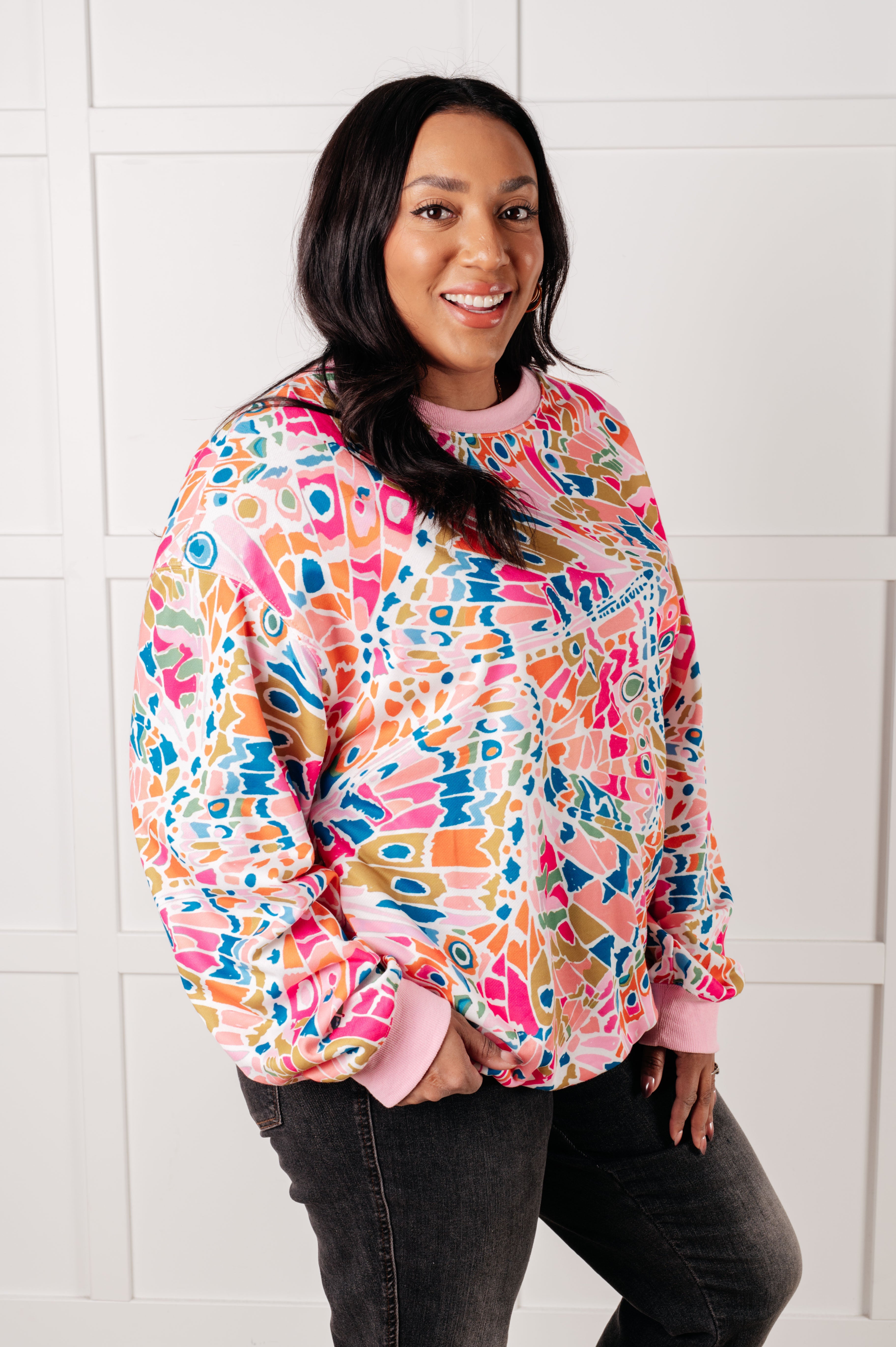 Confusing Times Abstract Print Pullover Tops Ave Shops- Tilden Co.