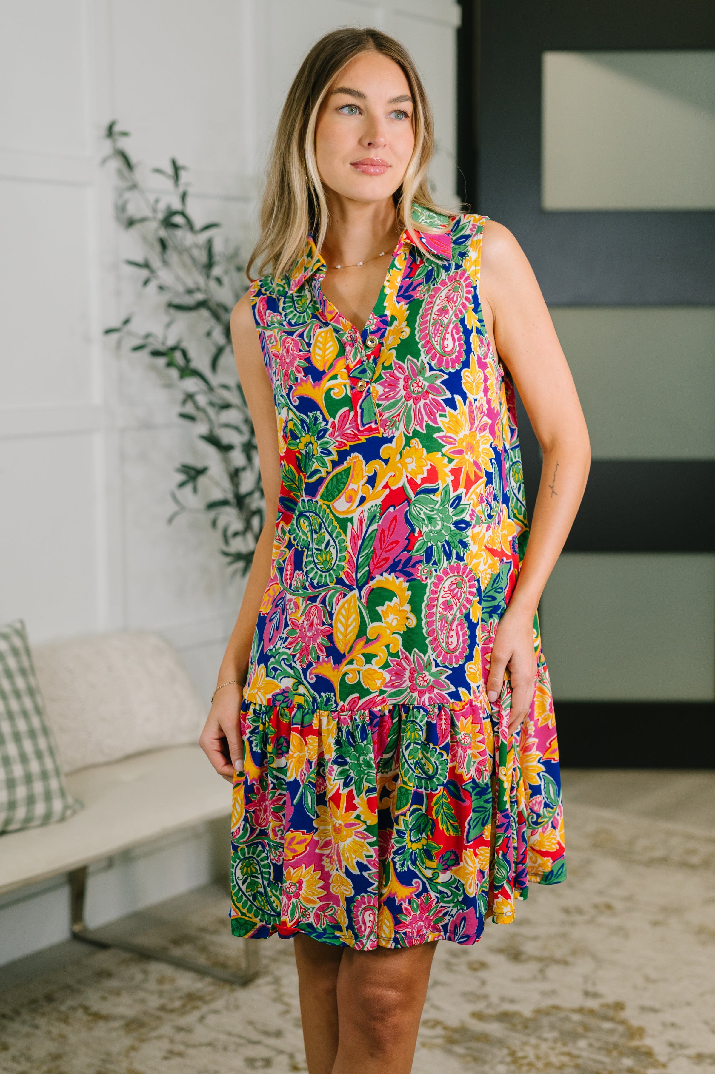 Coral Sands Collared Tank Dress in Floral Paisley Womens Ave Shops- Tilden Co.