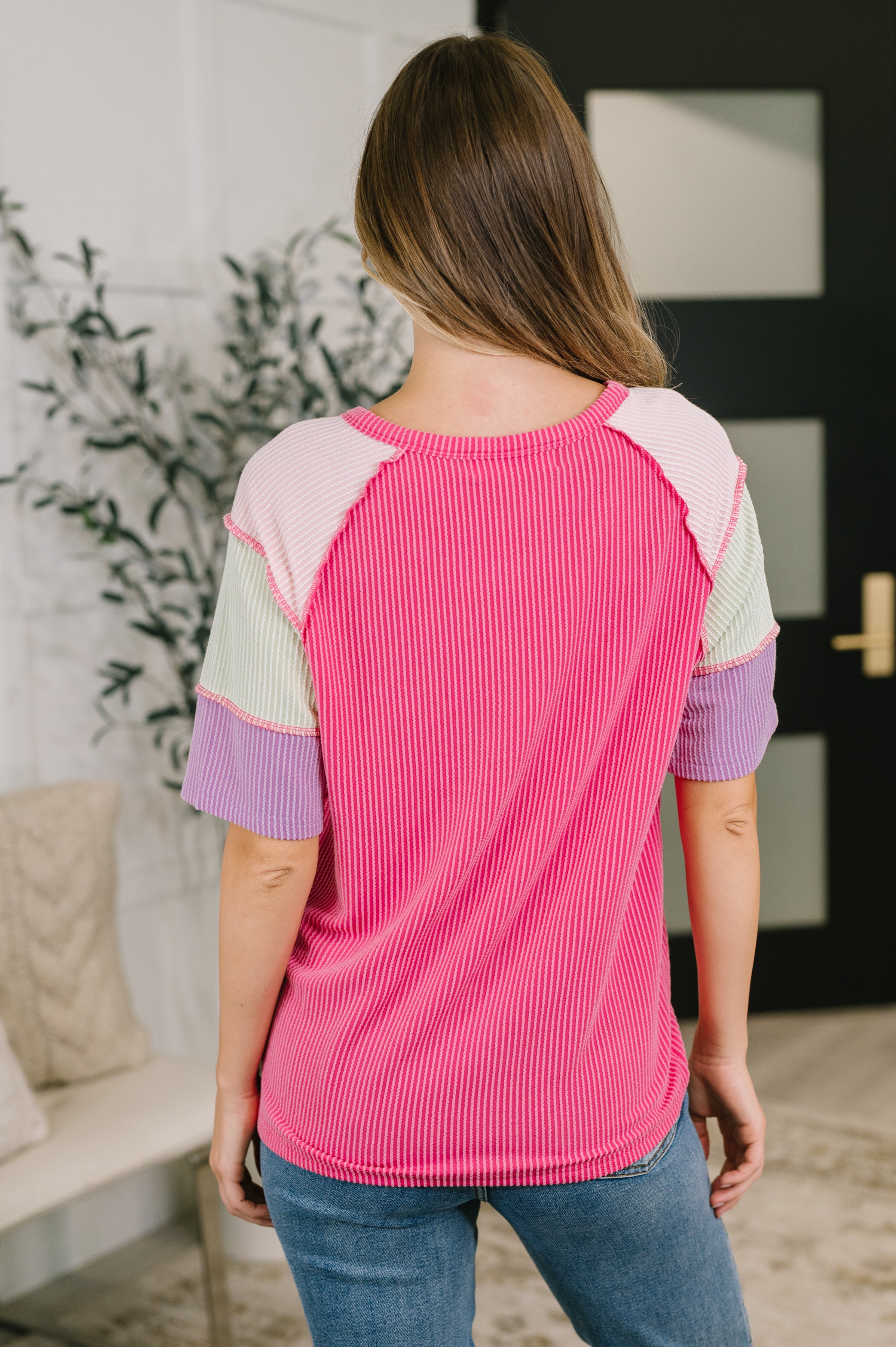 Cozy Collage Color Block Henley Top Womens Ave Shops- Tilden Co.