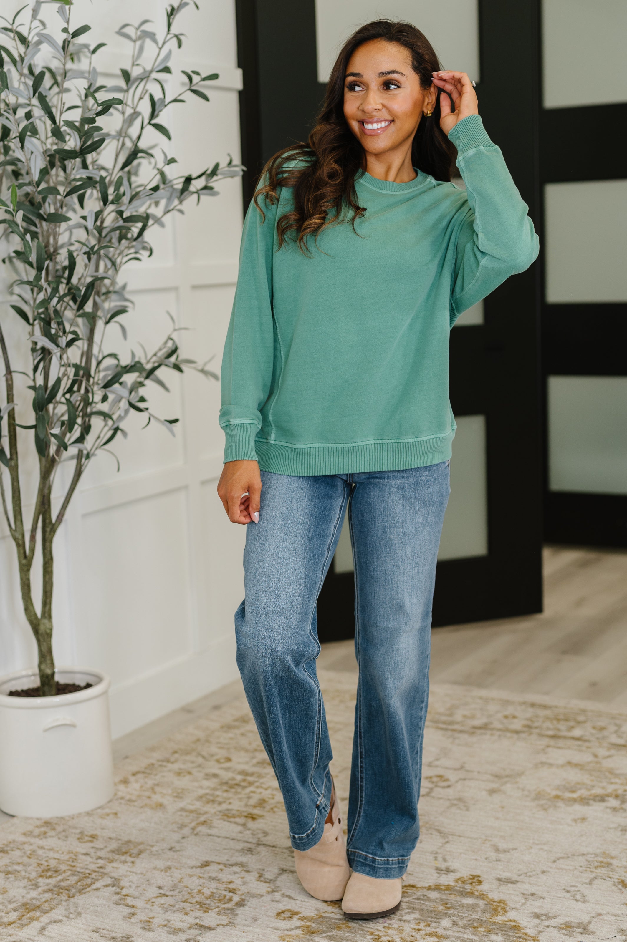 Daily Ease Mineral Wash Pullover in Dark Green Womens Ave Shops- Tilden Co.