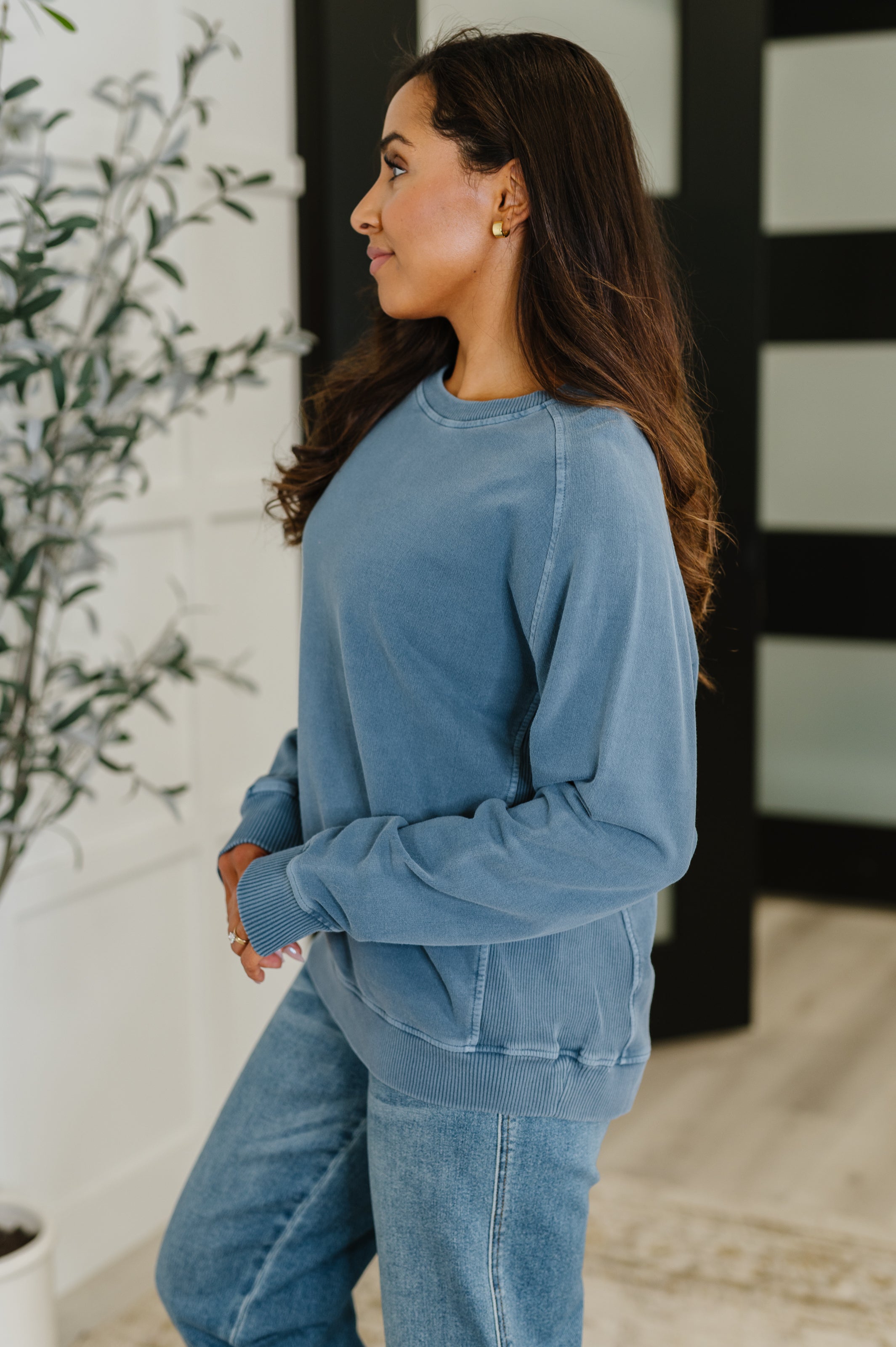Daily Ease Mineral Wash Pullover in Dusty Blue Womens Ave Shops- Tilden Co.