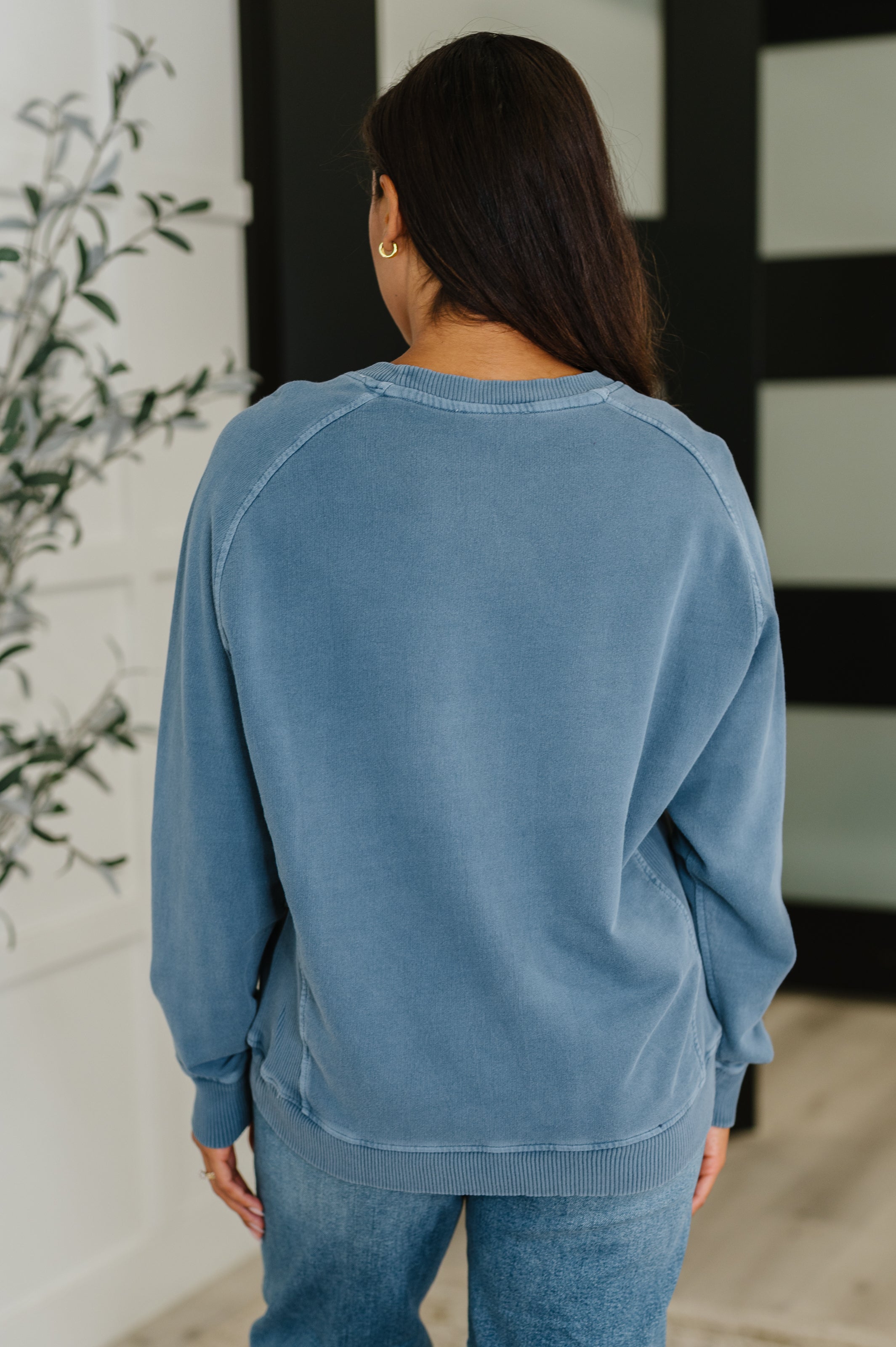 Daily Ease Mineral Wash Pullover in Dusty Blue Womens Ave Shops- Tilden Co.