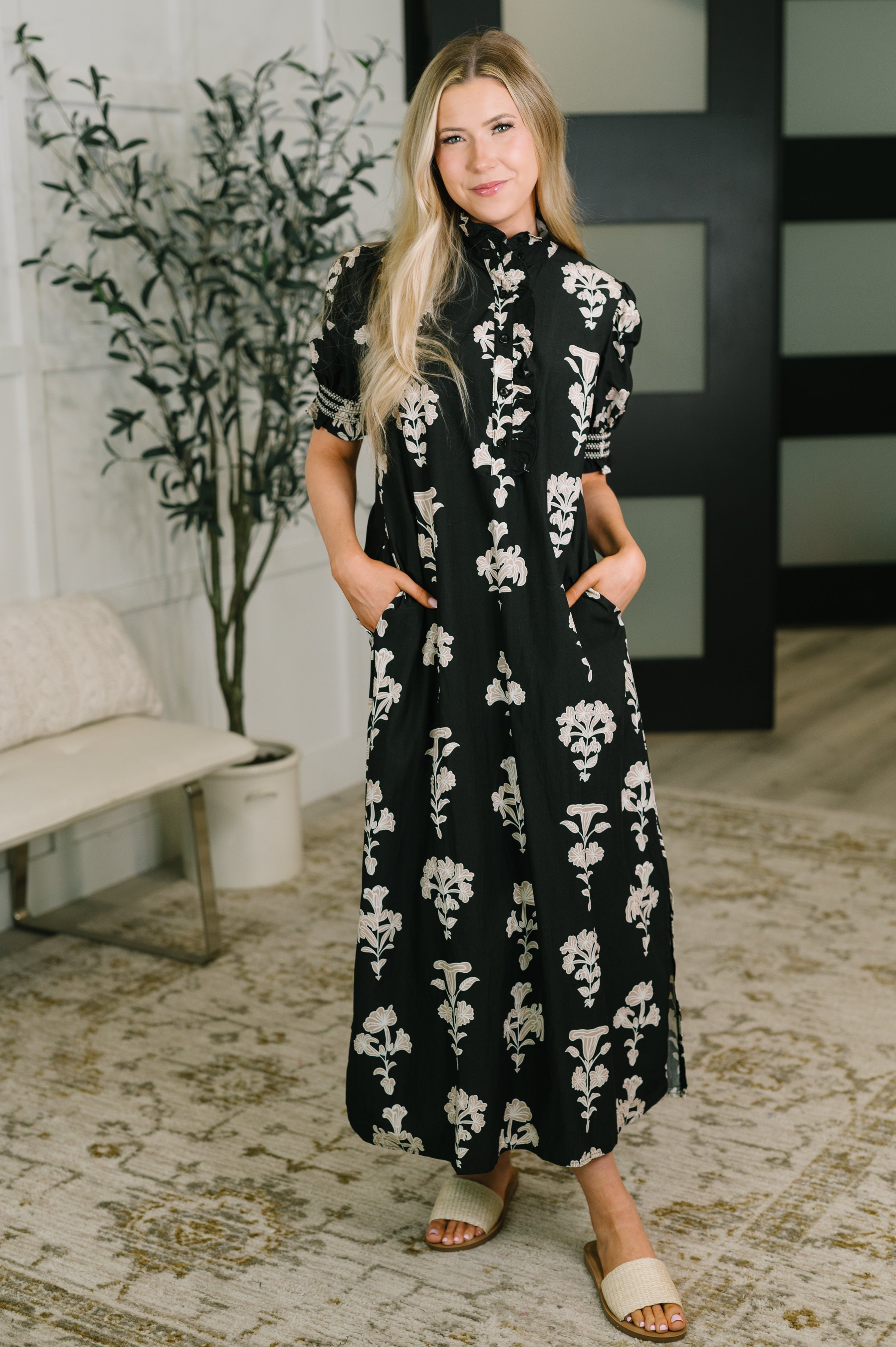 Dark Darlin' Puff Sleeve Maxi Dress Womens Ave Shops- Tilden Co.