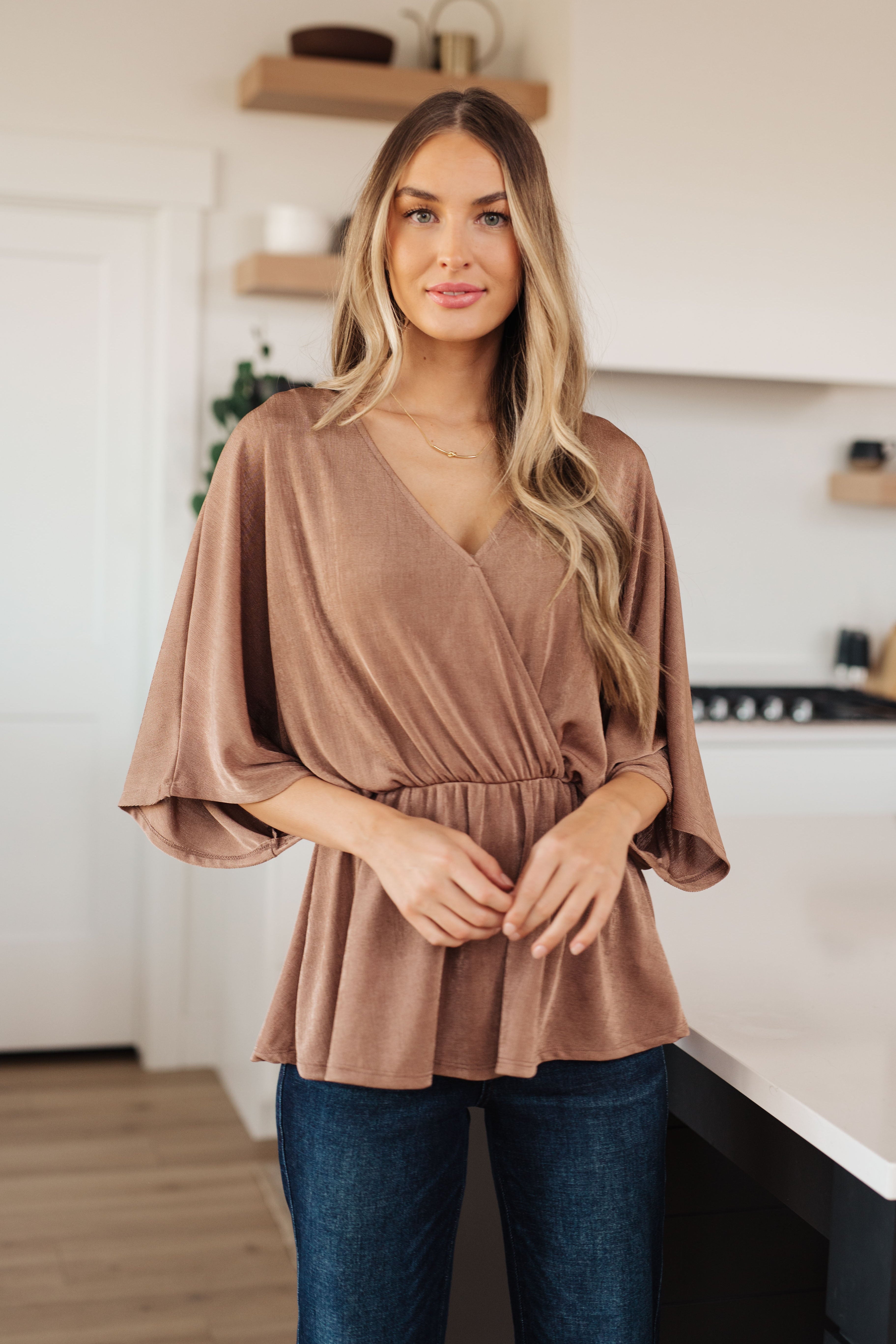 Dazzlingly Draped V-Neck Blouse Blouses Ave Shops- Tilden Co.