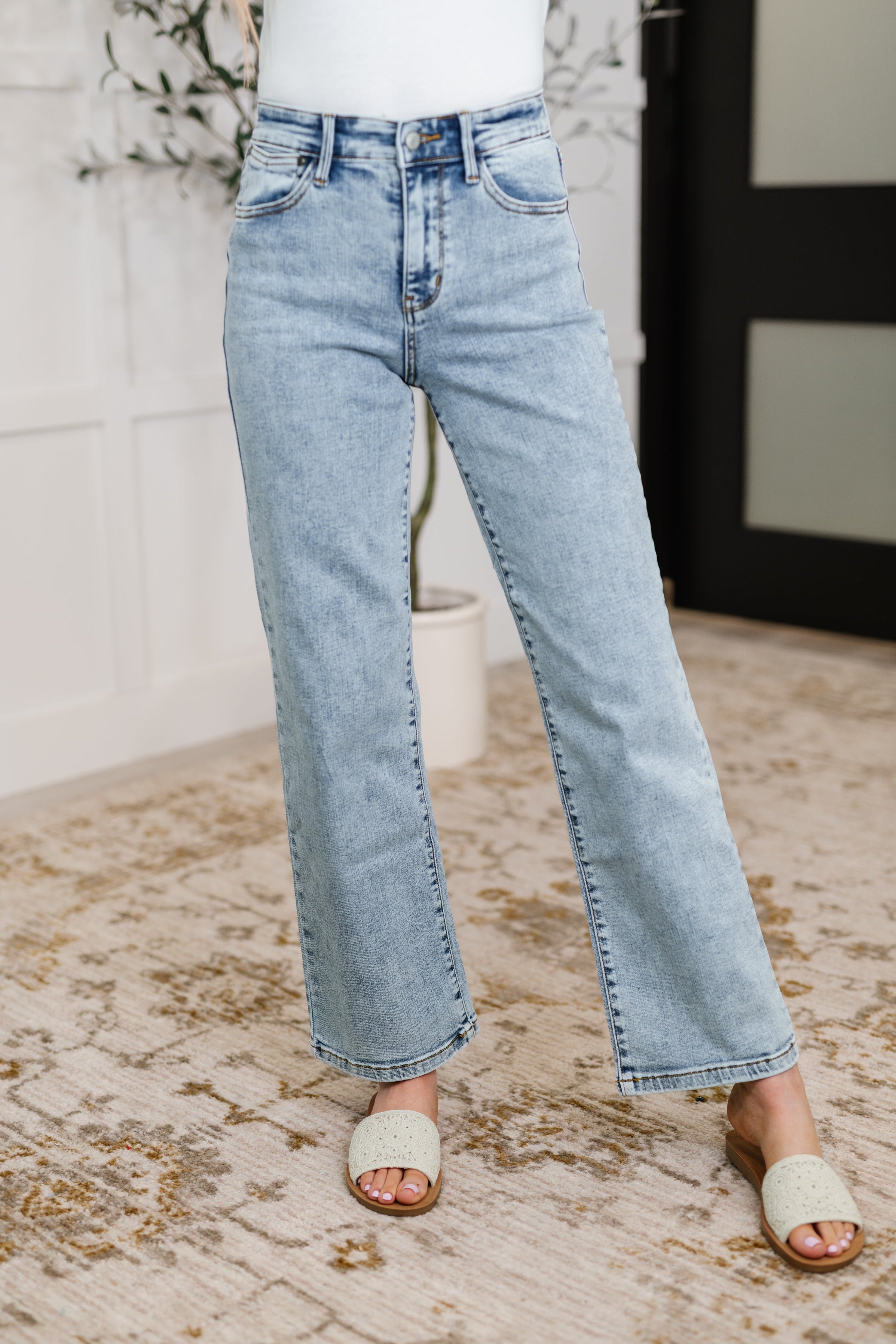 Debbie High Rise Stone Wash Straight Fit Jeans Jeans Ave Shops- Tilden Co.