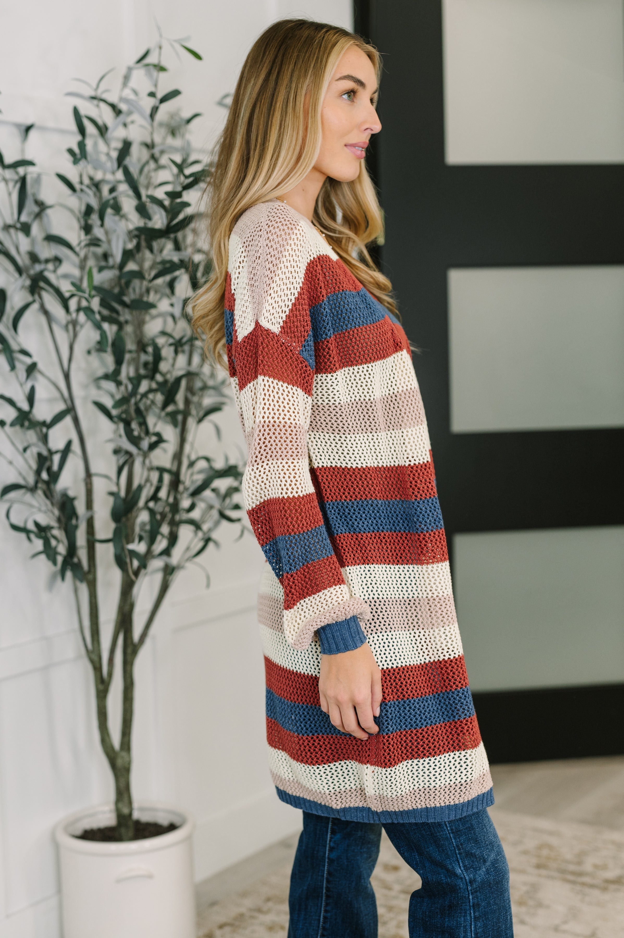 Definitely Dapper Striped Knit Cardigan Womens Ave Shops- Tilden Co.