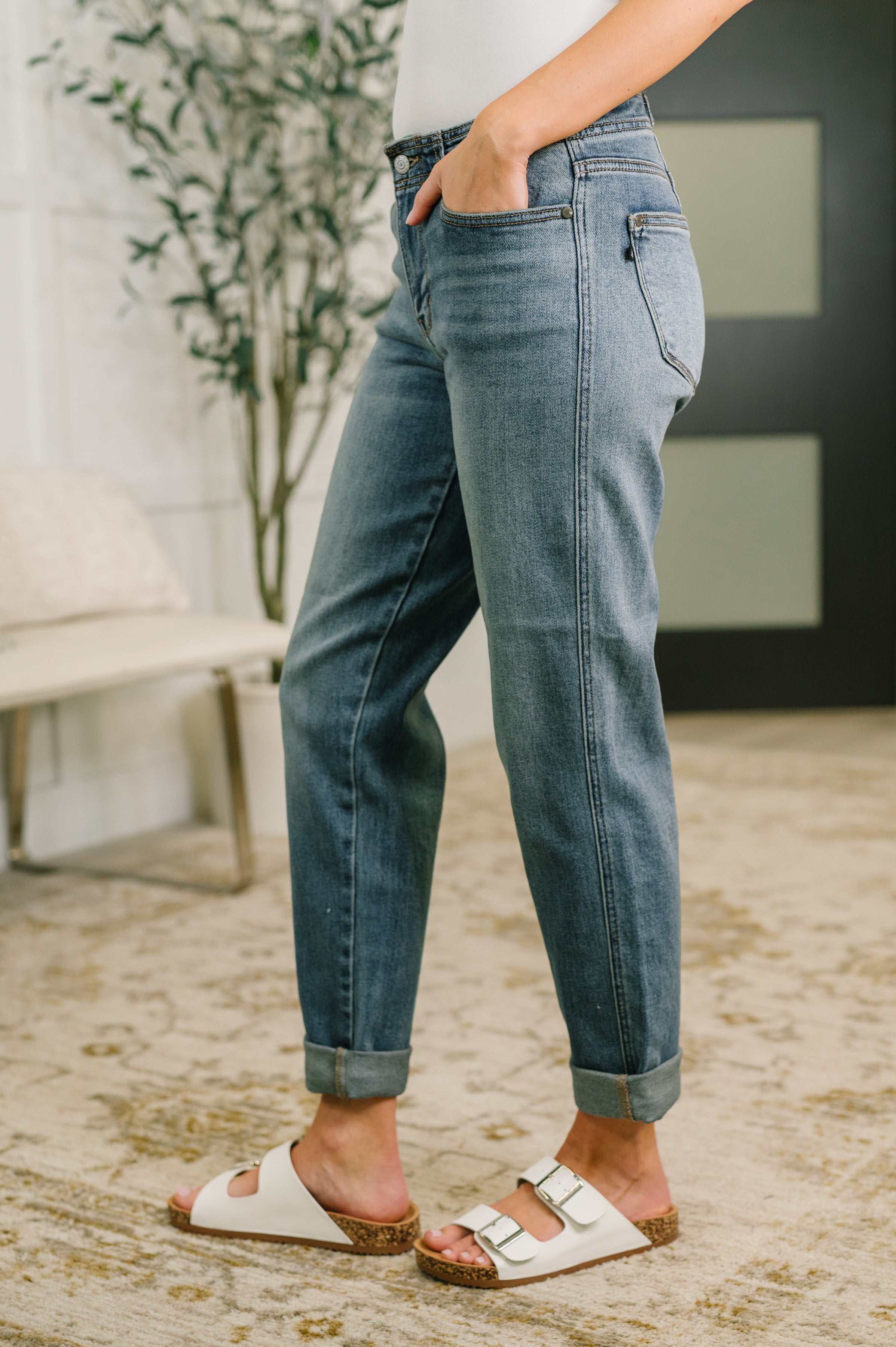 Doris Mid Rise Boyfriend with Adjustable Back Tab + Hollywood WB Womens Ave Shops- Tilden Co.