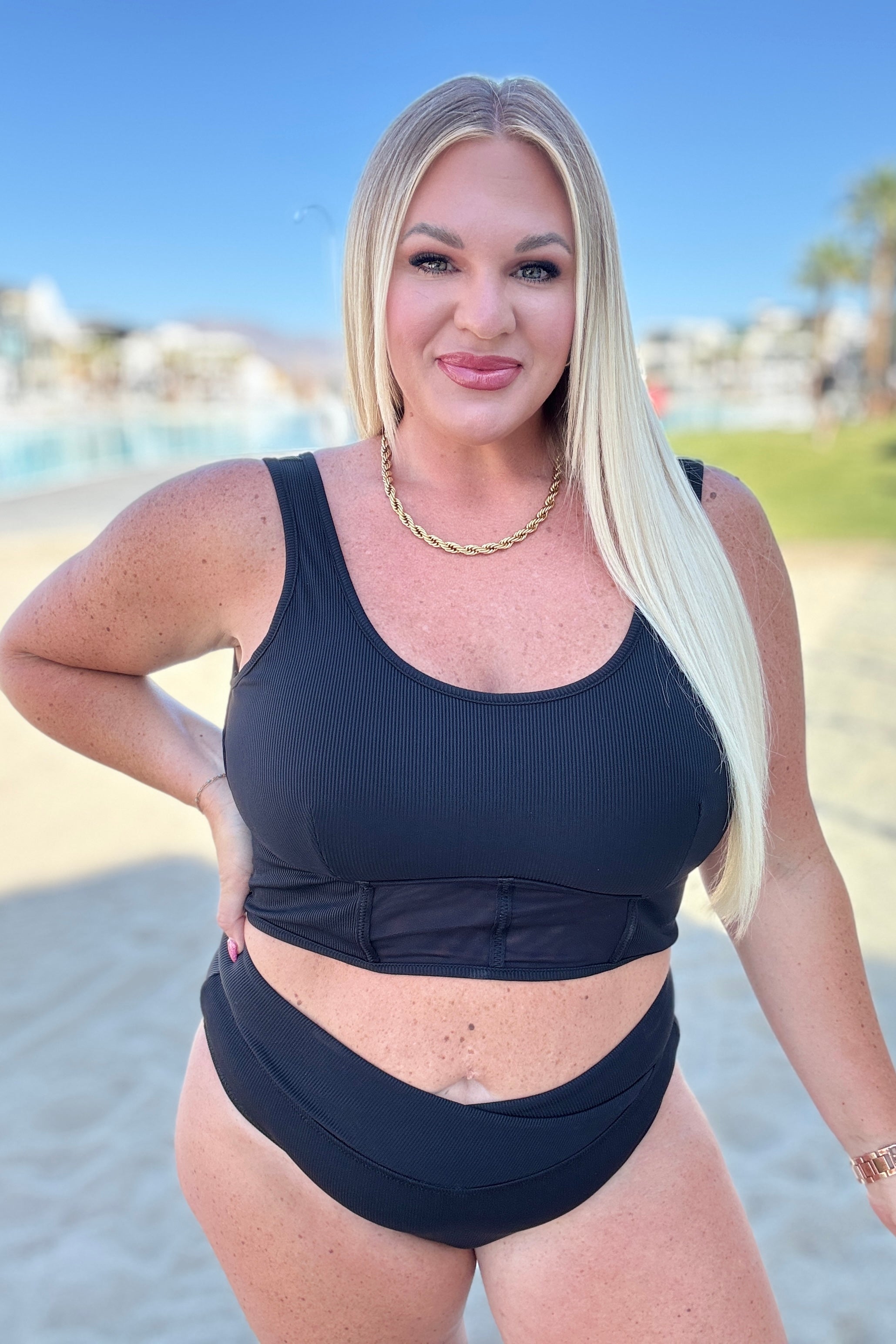 Down the Block, On A Beach Two Piece Swimsuit Swimwear Ave Shops- Tilden Co.