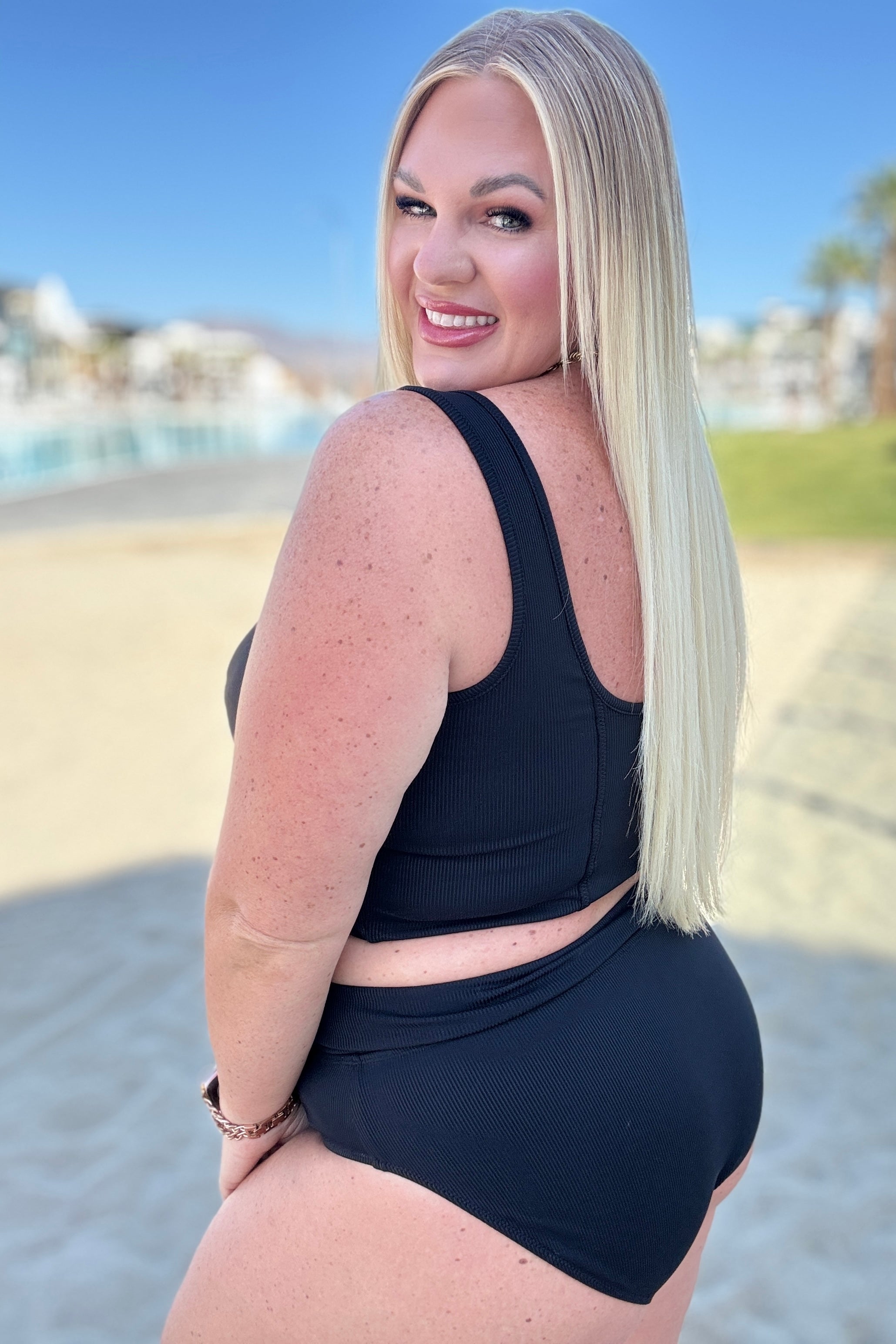 Down the Block, On A Beach Two Piece Swimsuit Swimwear Ave Shops- Tilden Co.