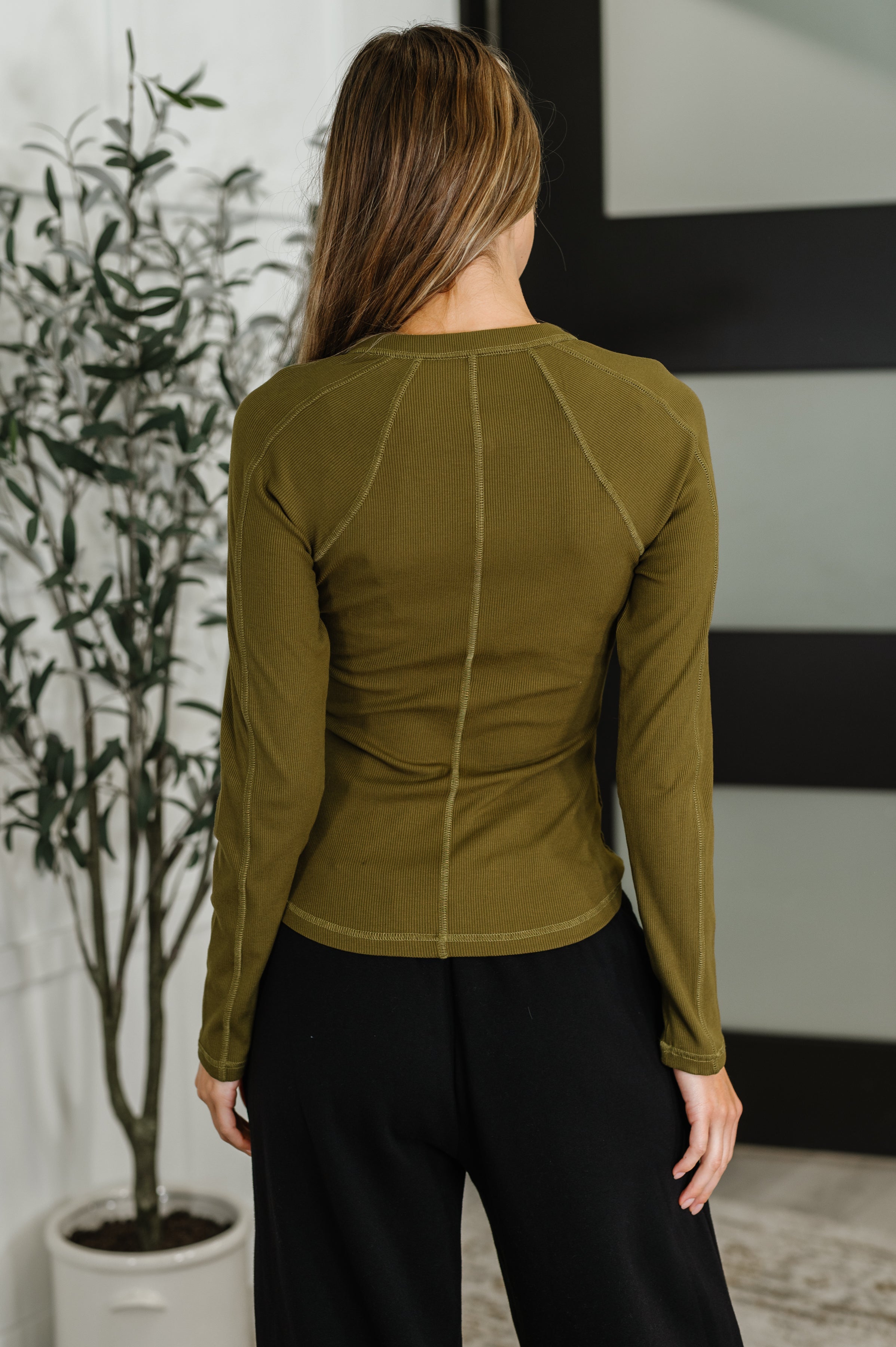 Effortless Edge Knit Henley Top in Camo Green Womens Ave Shops- Tilden Co.