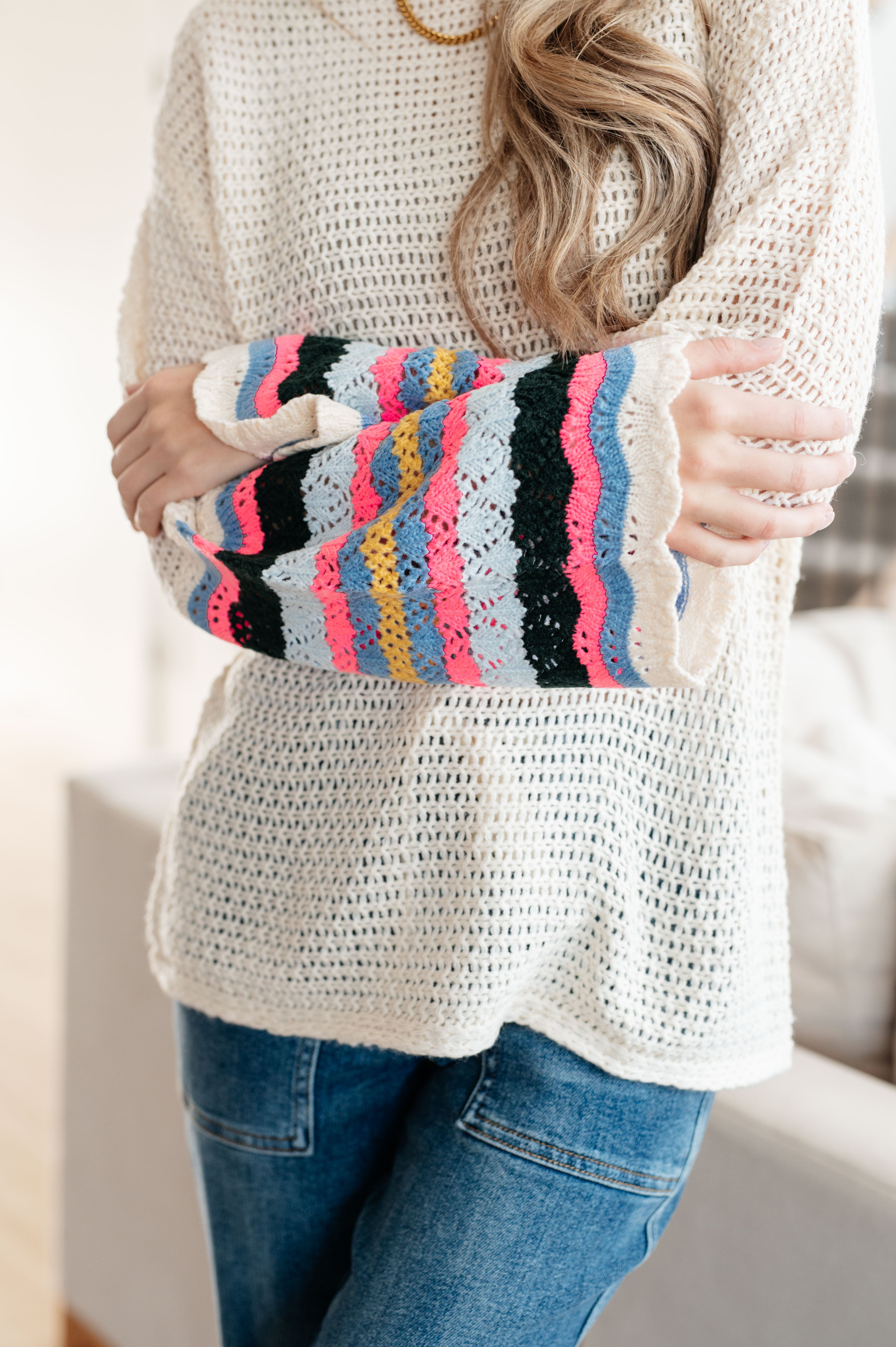 End of the Story Striped Sleeve Sweater Tops Ave Shops- Tilden Co.