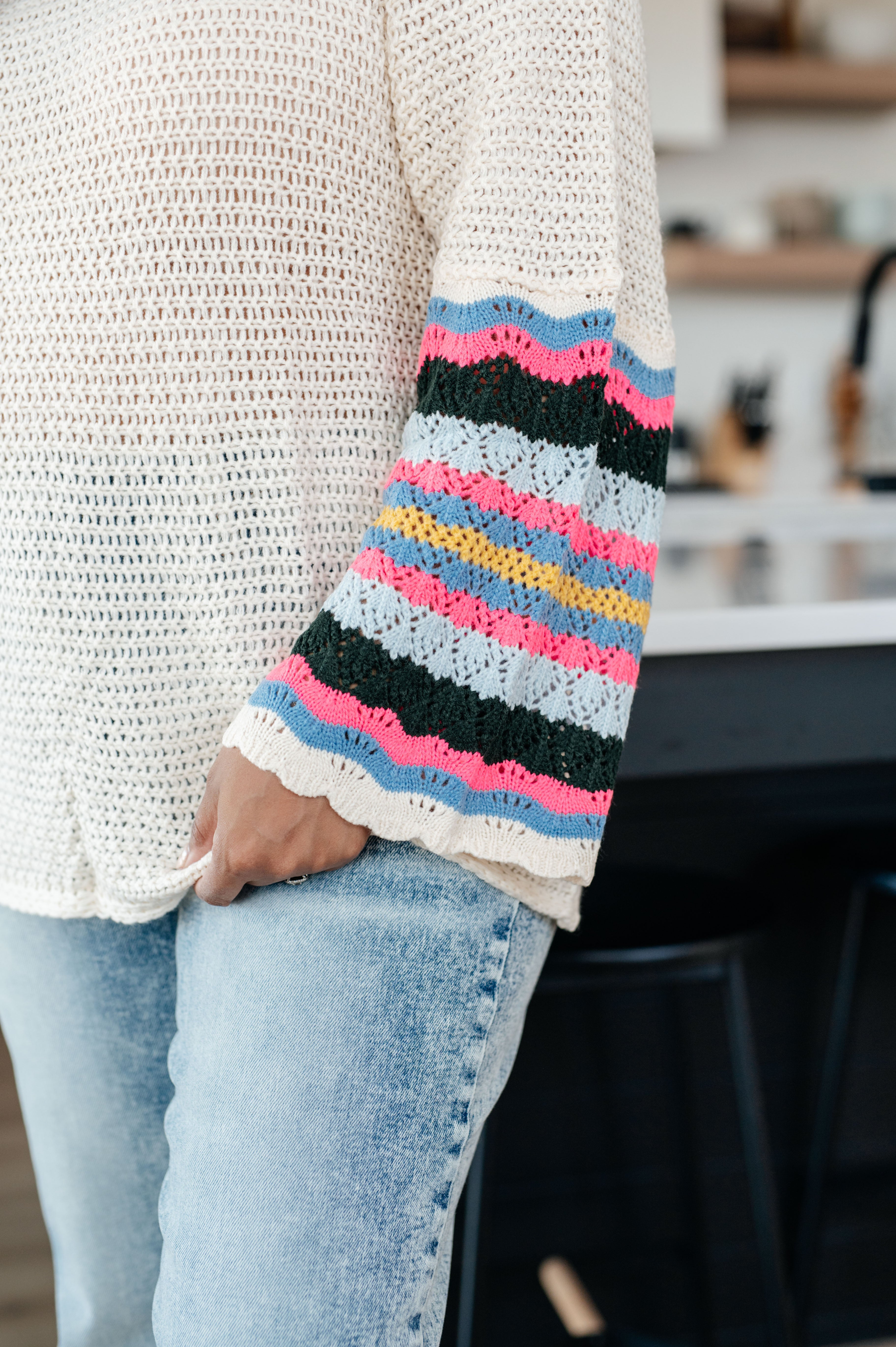End of the Story Striped Sleeve Sweater Tops Ave Shops- Tilden Co.