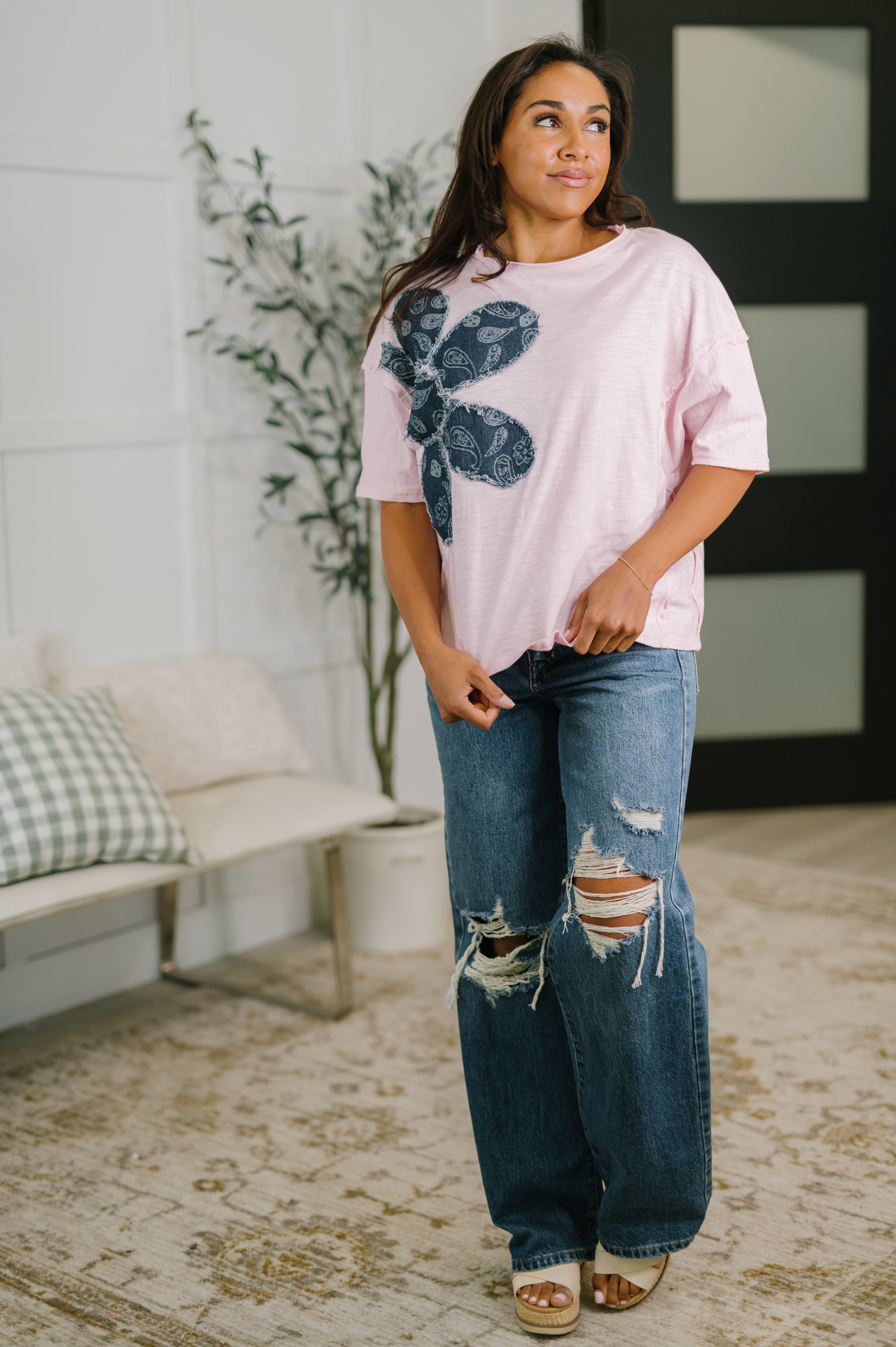 Exactly My Type Paisley Floral Applique Top Womens Ave Shops- Tilden Co.