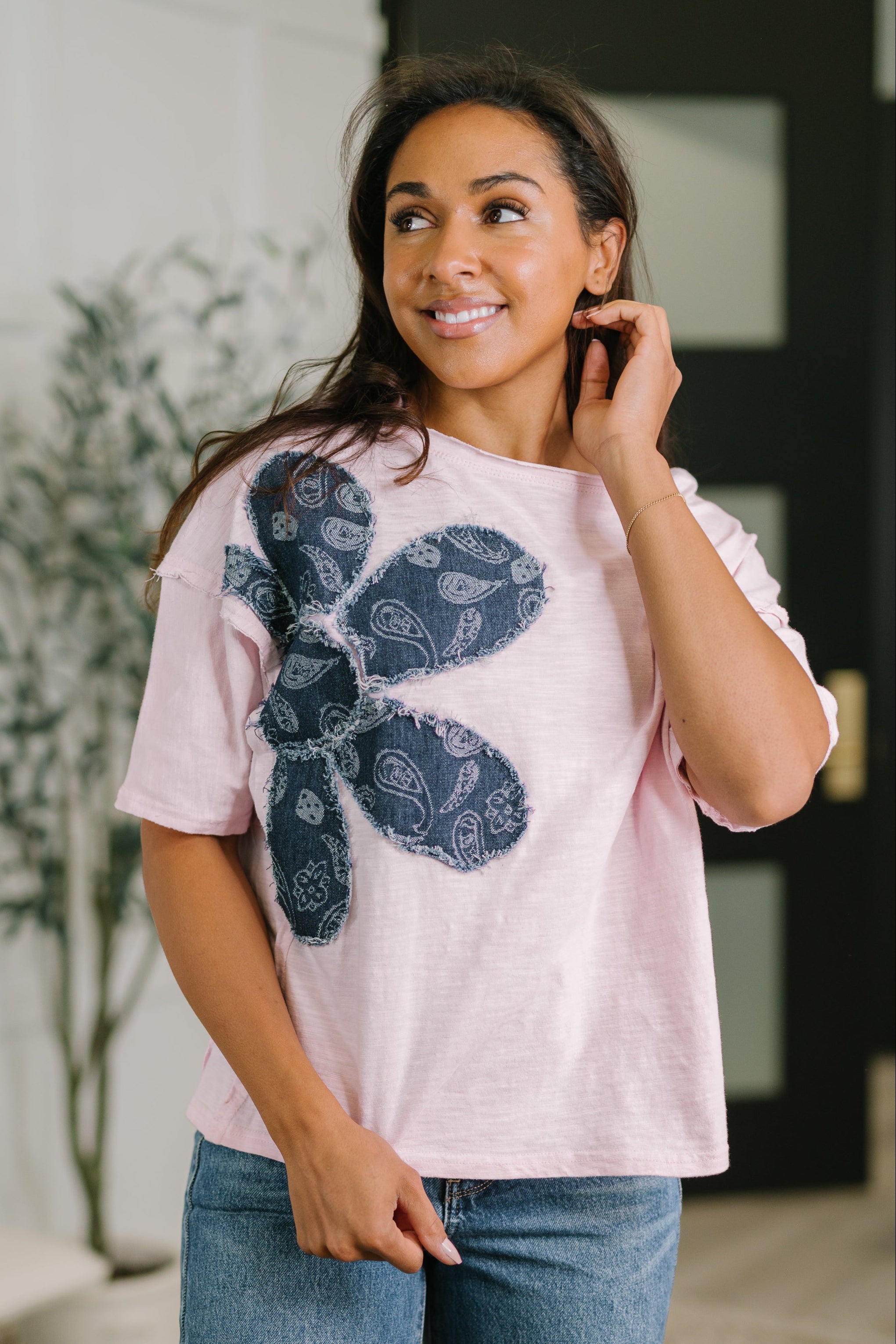 Exactly My Type Paisley Floral Applique Top Womens Ave Shops- Tilden Co.