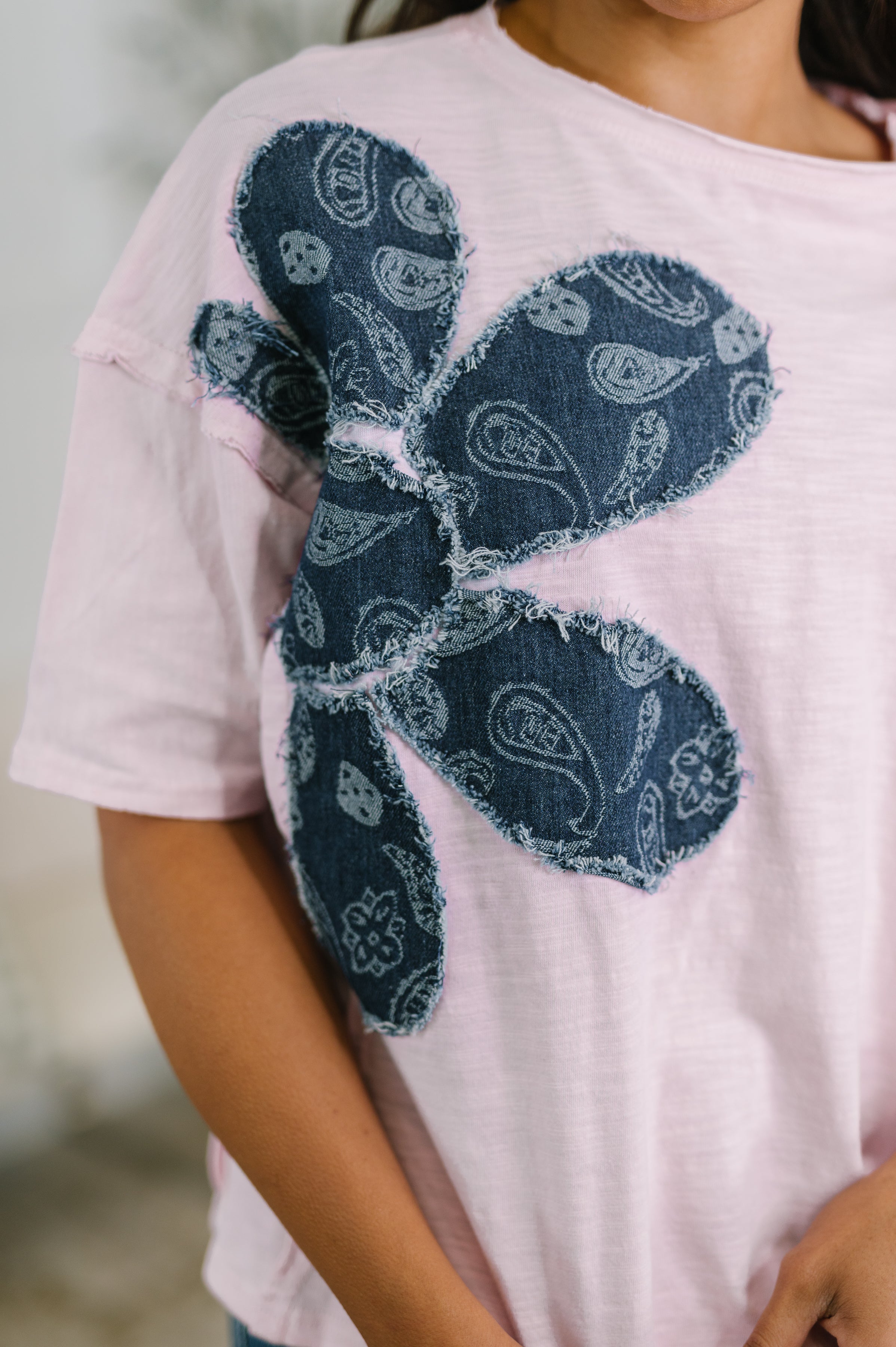 Exactly My Type Paisley Floral Applique Top Womens Ave Shops- Tilden Co.