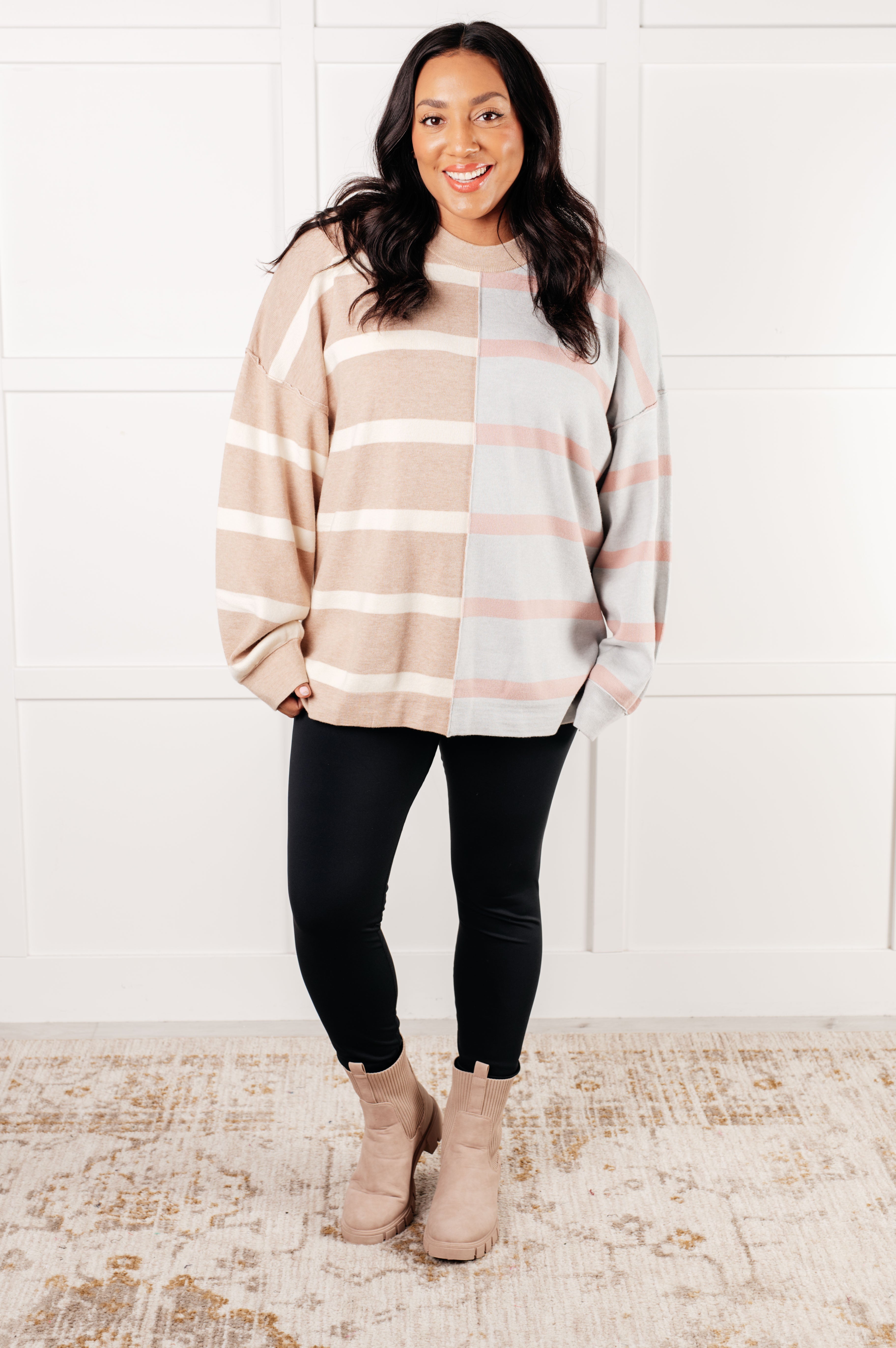 Exceptional Thought Striped Patchwork Sweater Tops Ave Shops- Tilden Co.