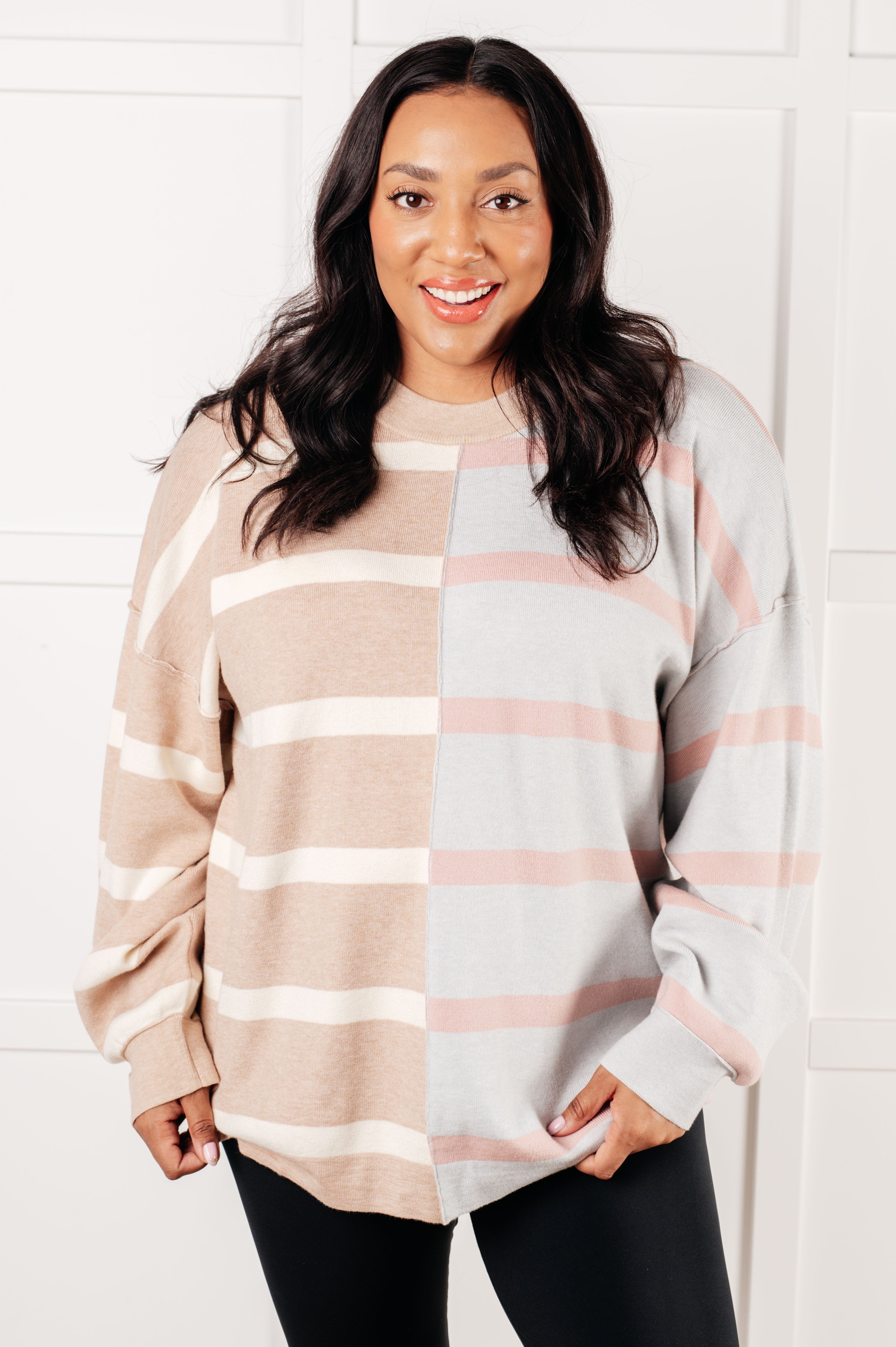 Exceptional Thought Striped Patchwork Sweater Tops Ave Shops- Tilden Co.