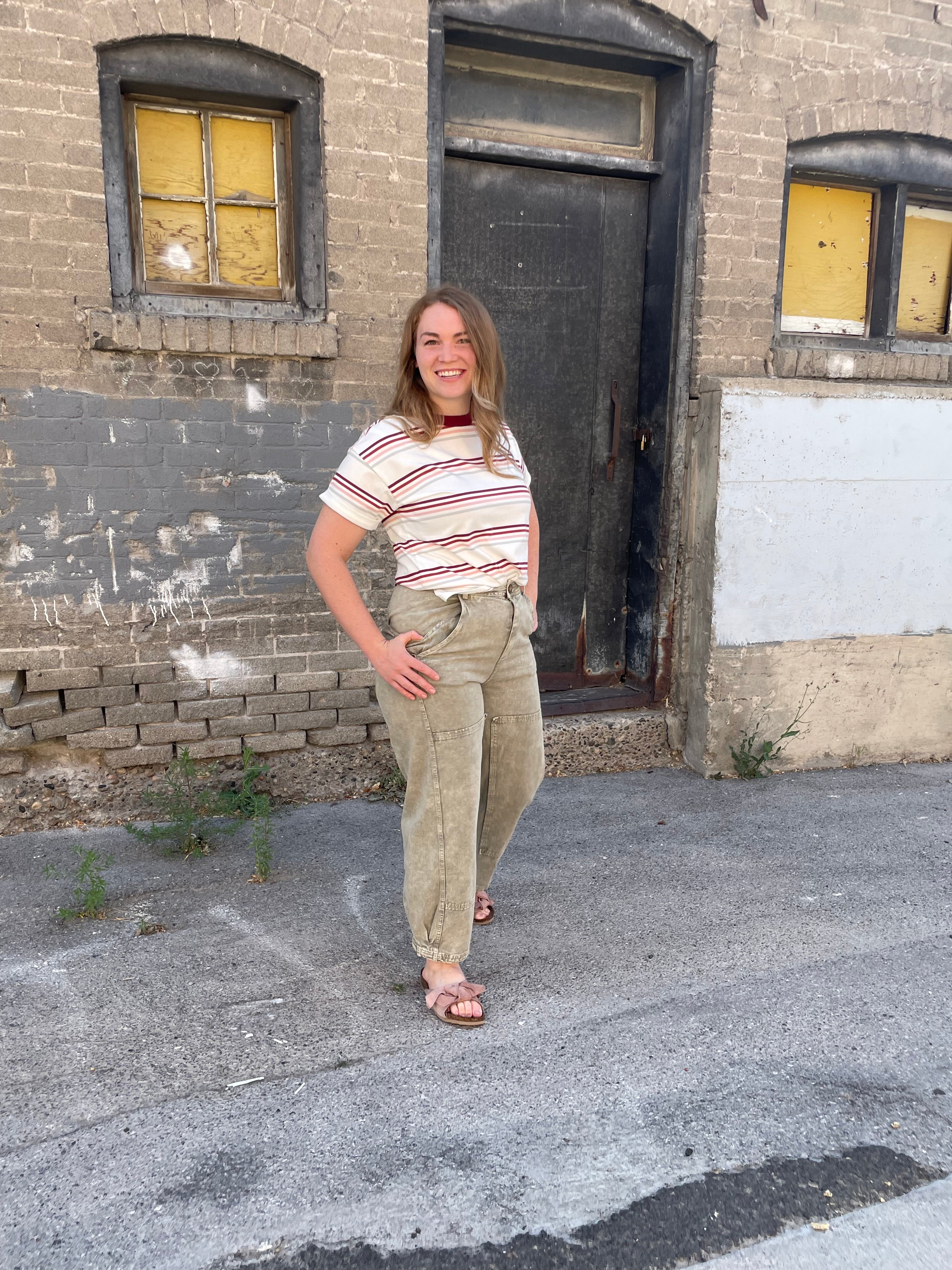 Mineral Washed Mid Rise Barrel Shape Pants Casual Pants so me- Tilden Co.