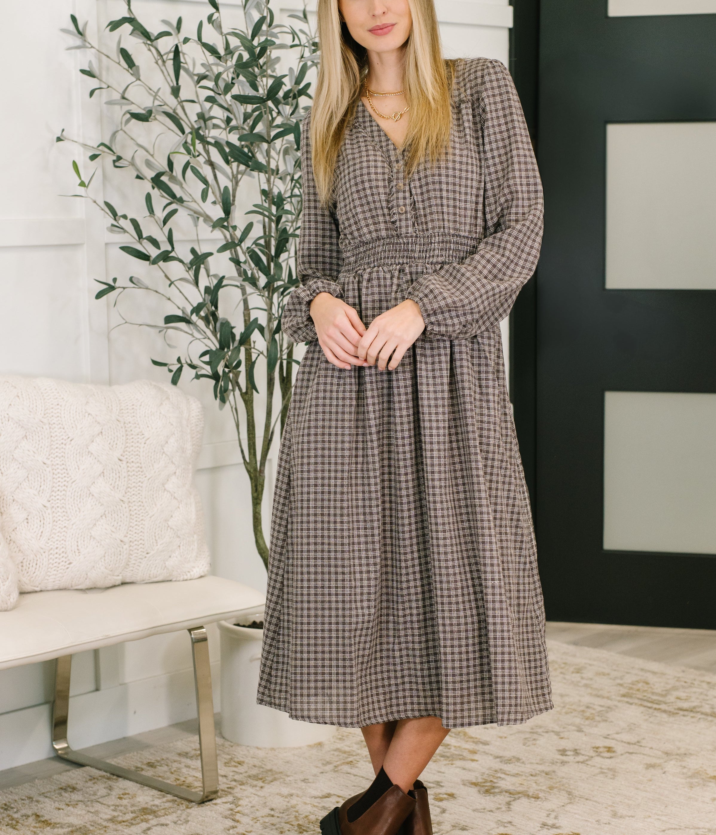 Fairytale Plot Plaid Midi Dress Womens Ave Shops- Tilden Co.