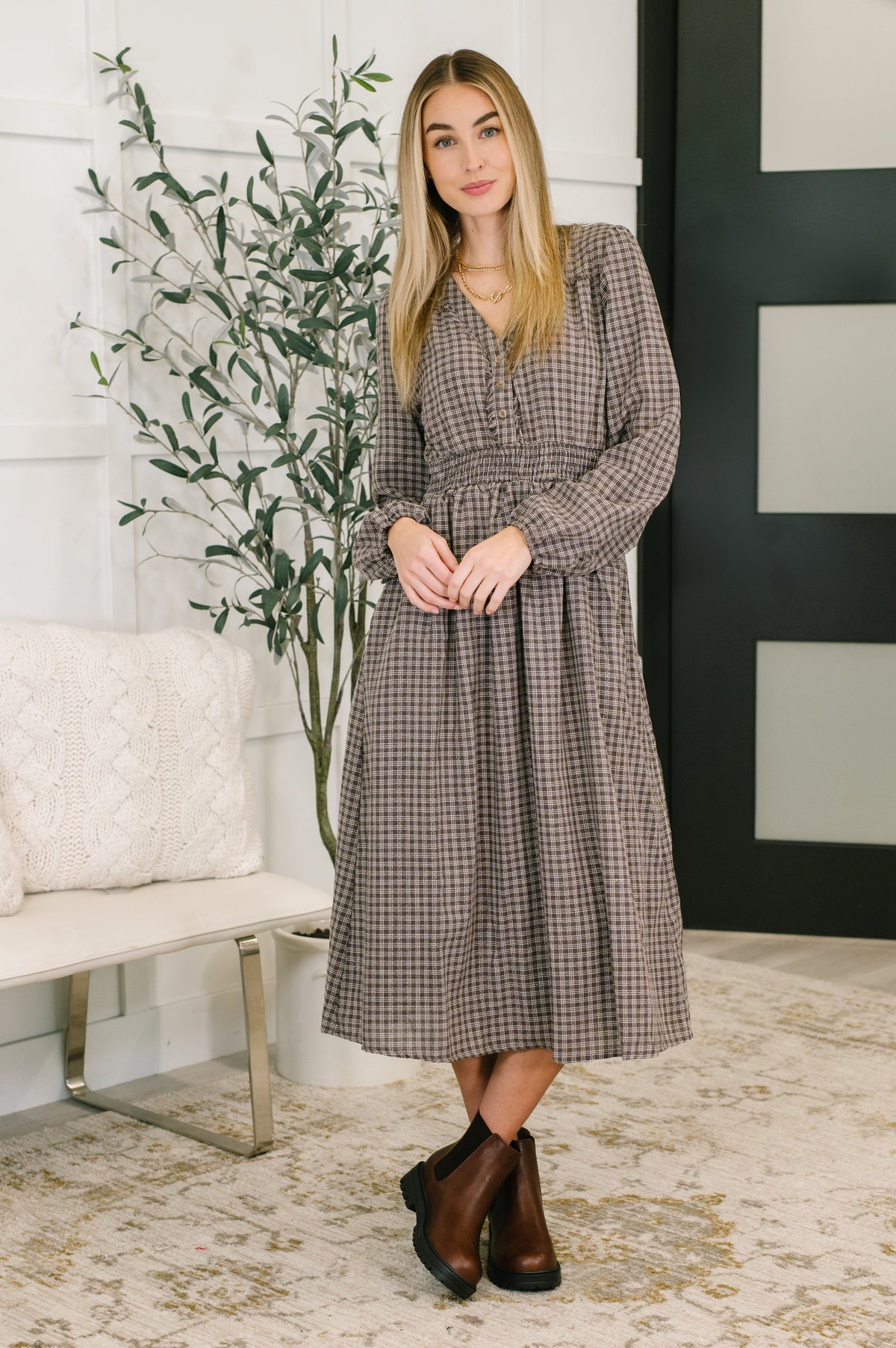 Fairytale Plot Plaid Midi Dress Womens Ave Shops- Tilden Co.