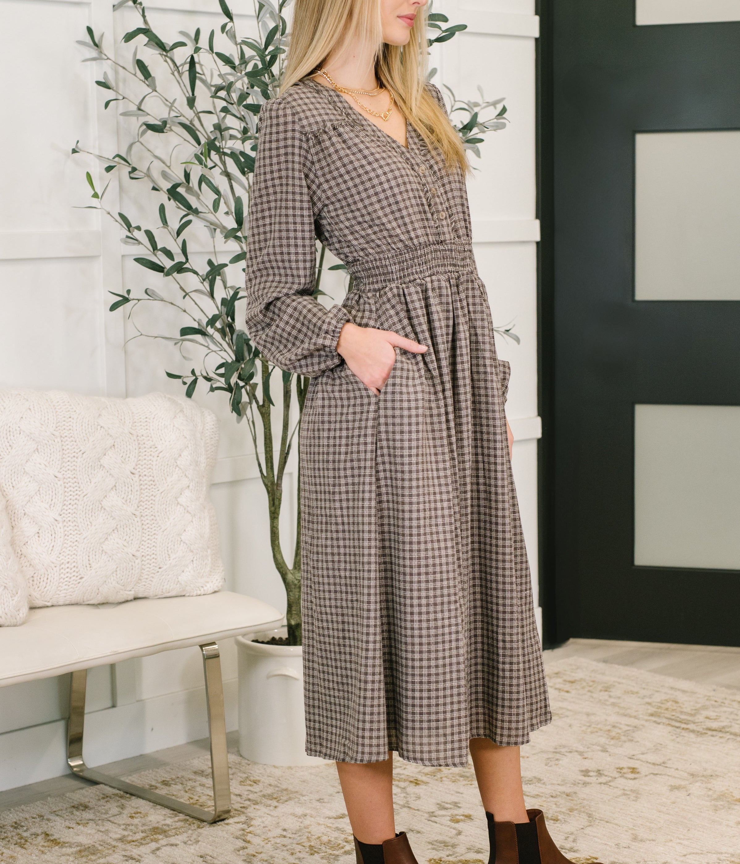 Fairytale Plot Plaid Midi Dress Womens Ave Shops- Tilden Co.