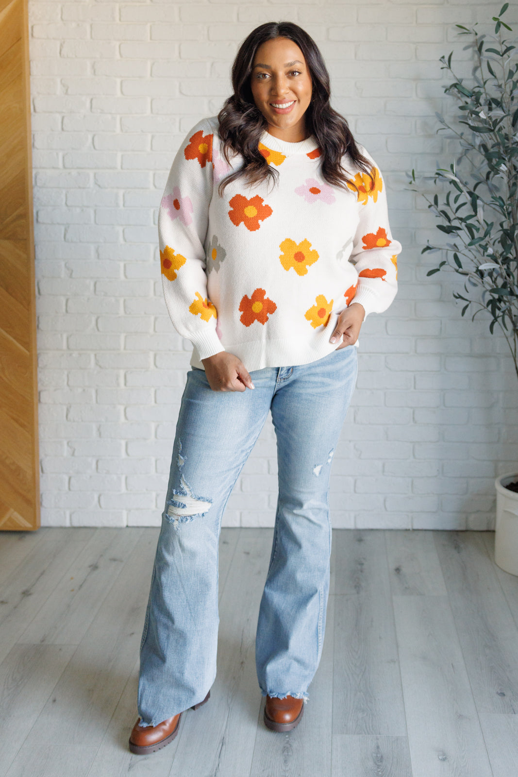 Falling Flowers Floral Sweater Tops Ave Shops- Tilden Co.