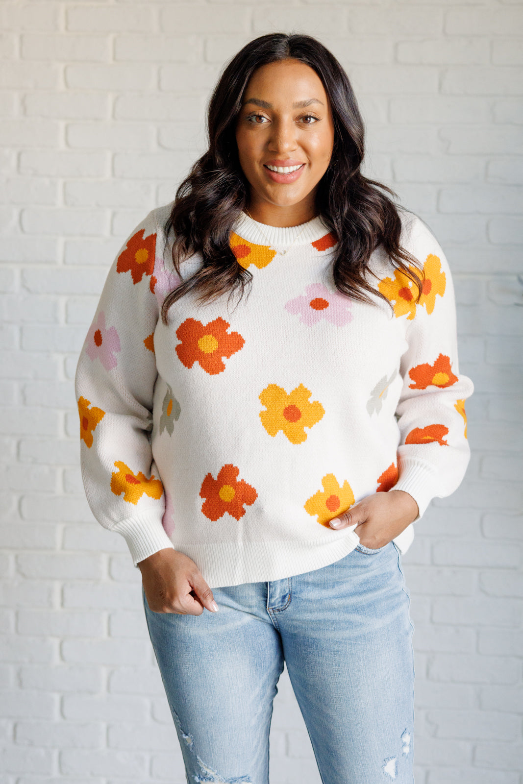 Falling Flowers Floral Sweater Tops Ave Shops- Tilden Co.