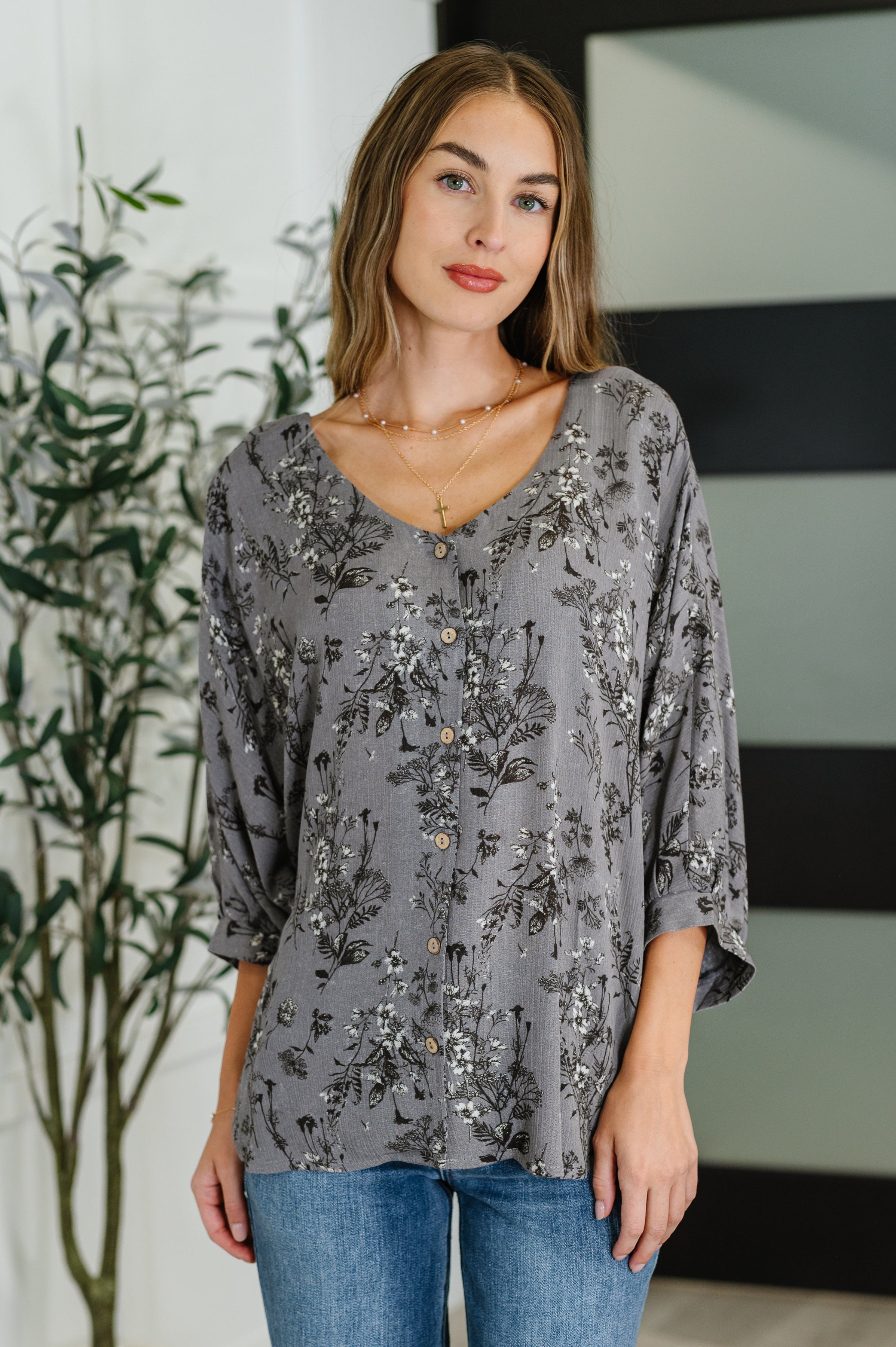 Falling in Deep Crinkle Woven Blouse Dune Grey Womens Ave Shops- Tilden Co.
