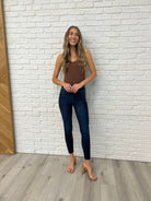 Fallon Mid Rise Adjustable Waist Raw Hem Skinny Jeans Womens Ave Shops- Tilden Co.